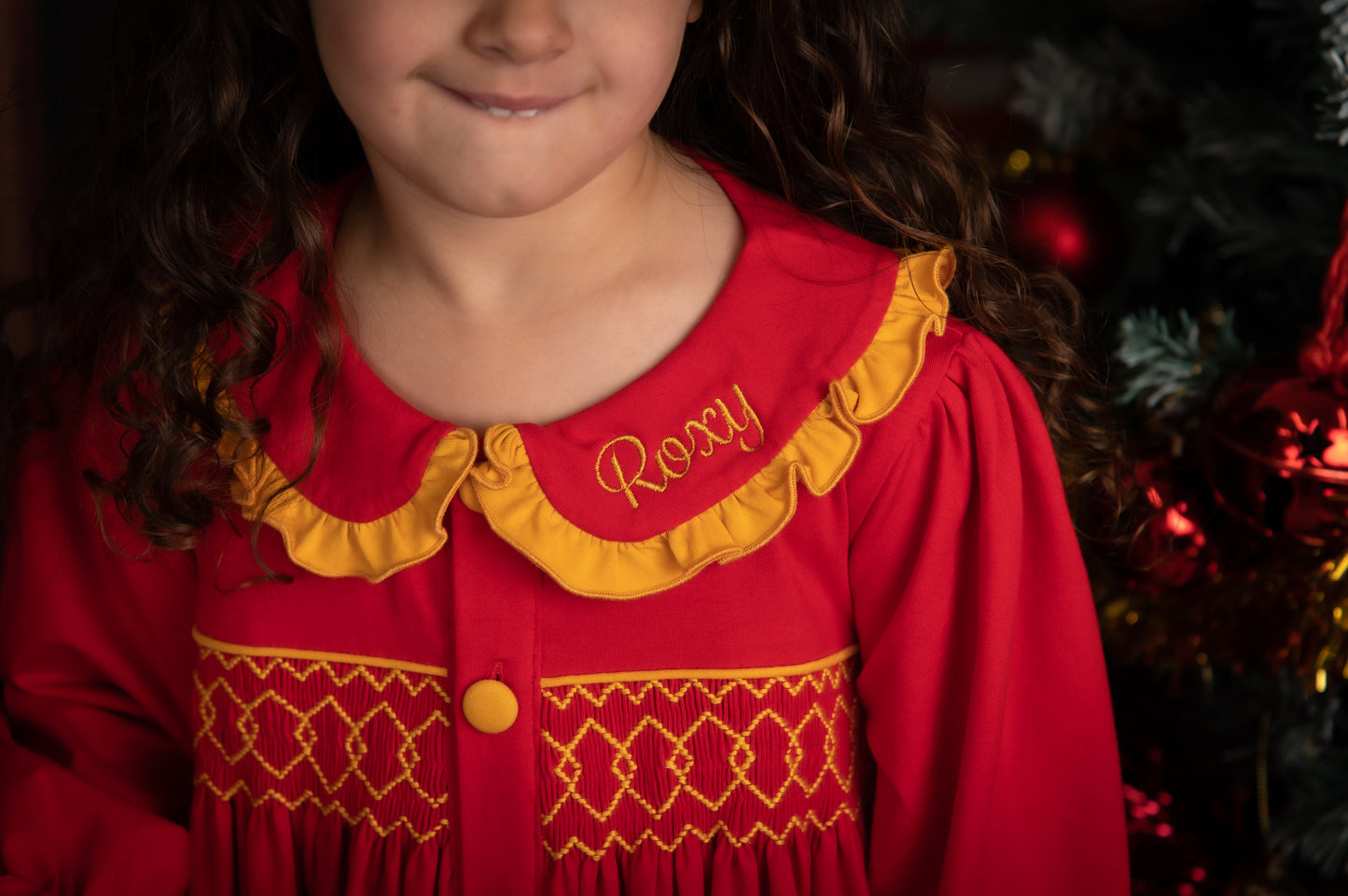 Red & Gold Smocked Girls Pyjama Set