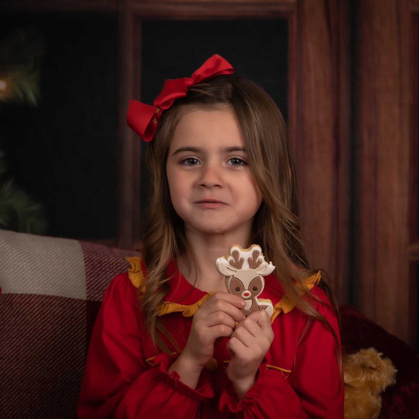 Red & Gold Smocked Girls Night dress