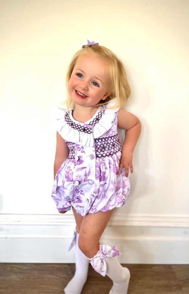 Lilac Toile Smocked Romper