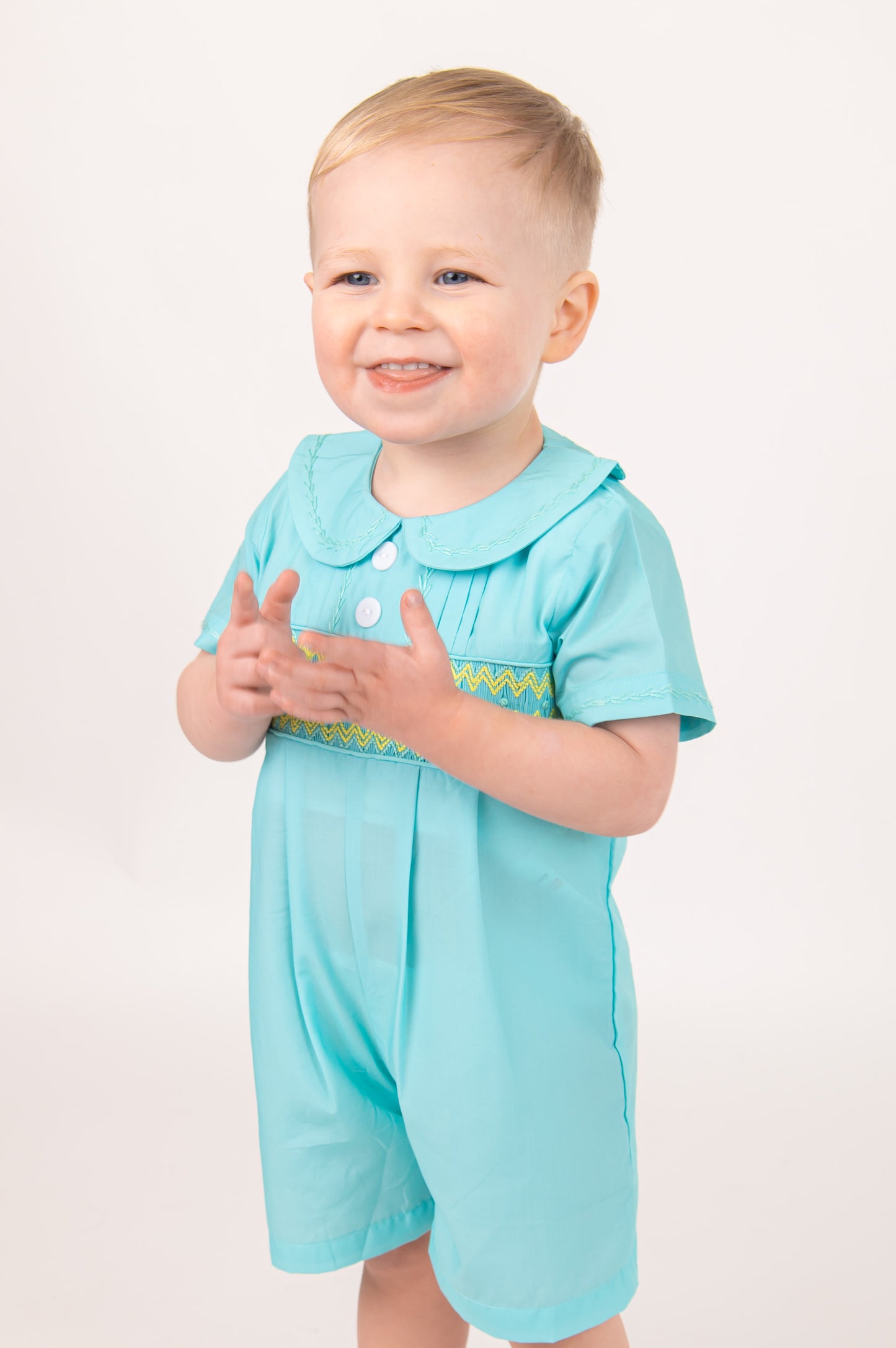 Mint Green Boys smocked Romper