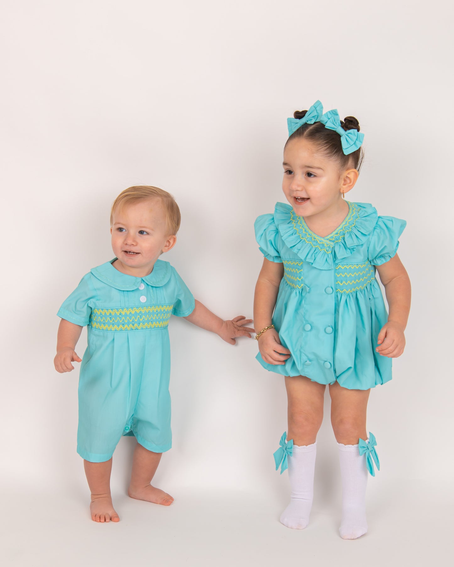 Mint Green Boys smocked Romper