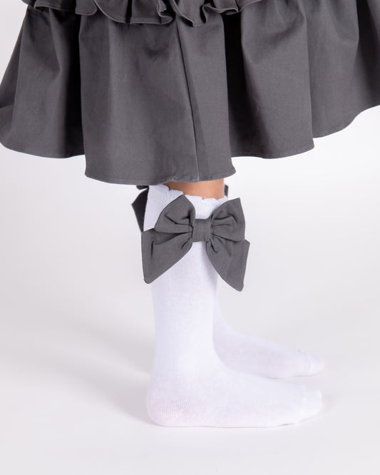 Grey Bow School Socks