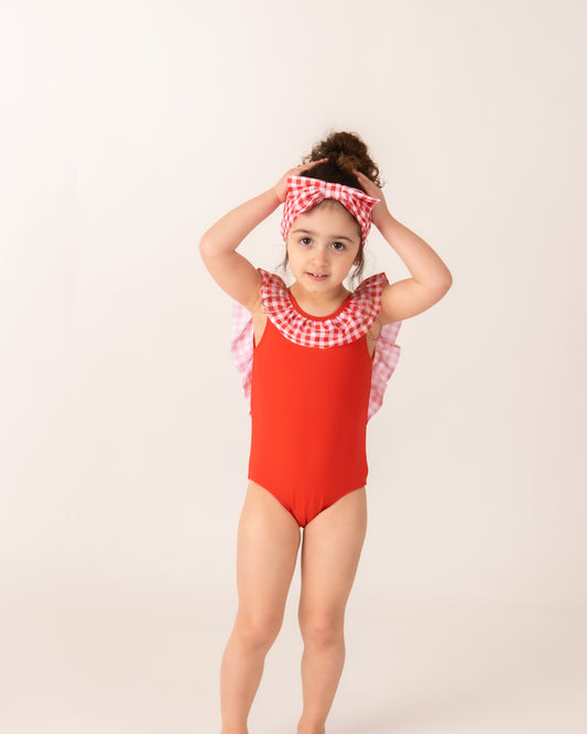 Red Frill Swimsuit Girls