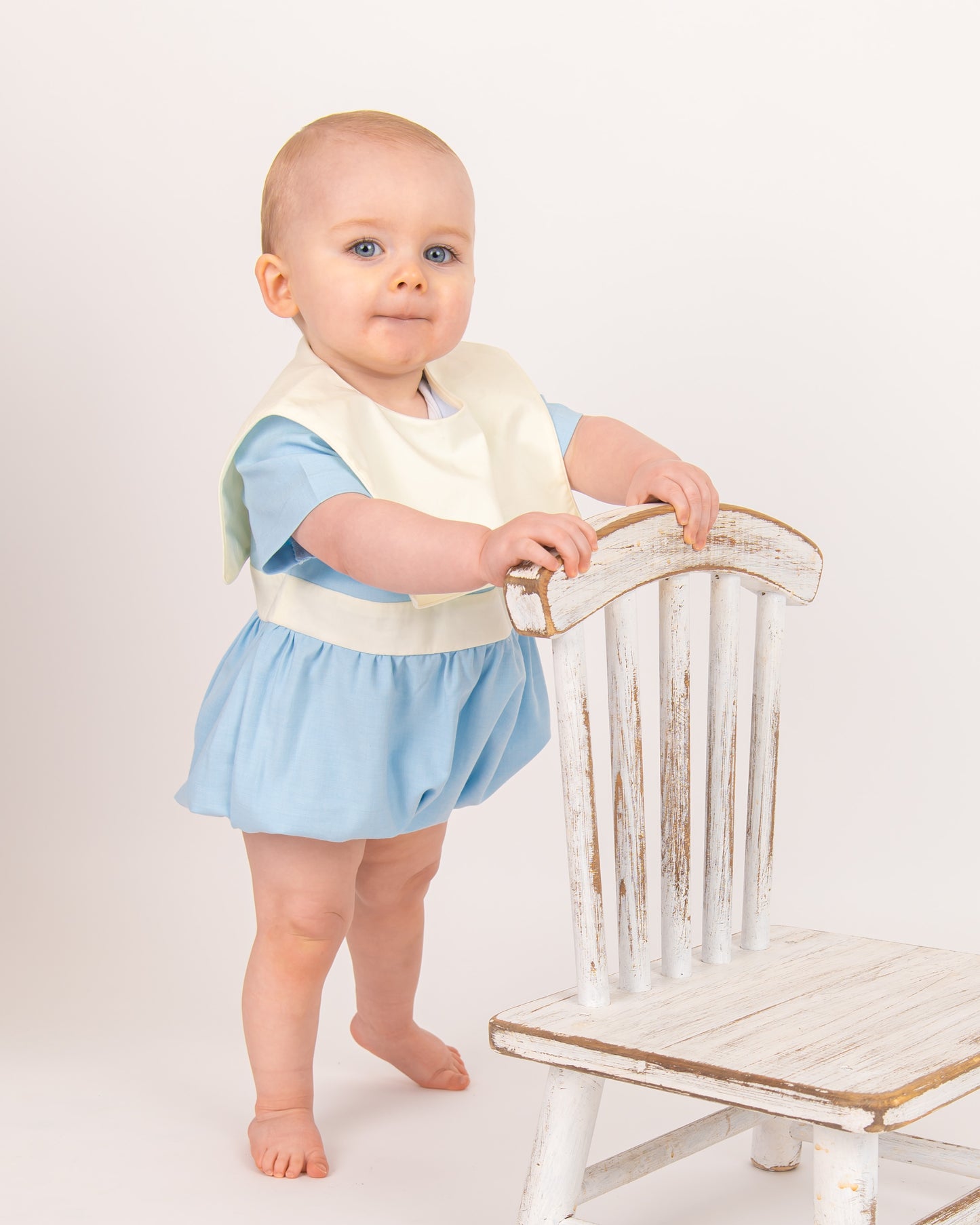 Blue Linen Boys Romper