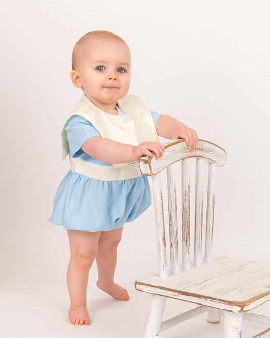 Blue Linen Boys Romper