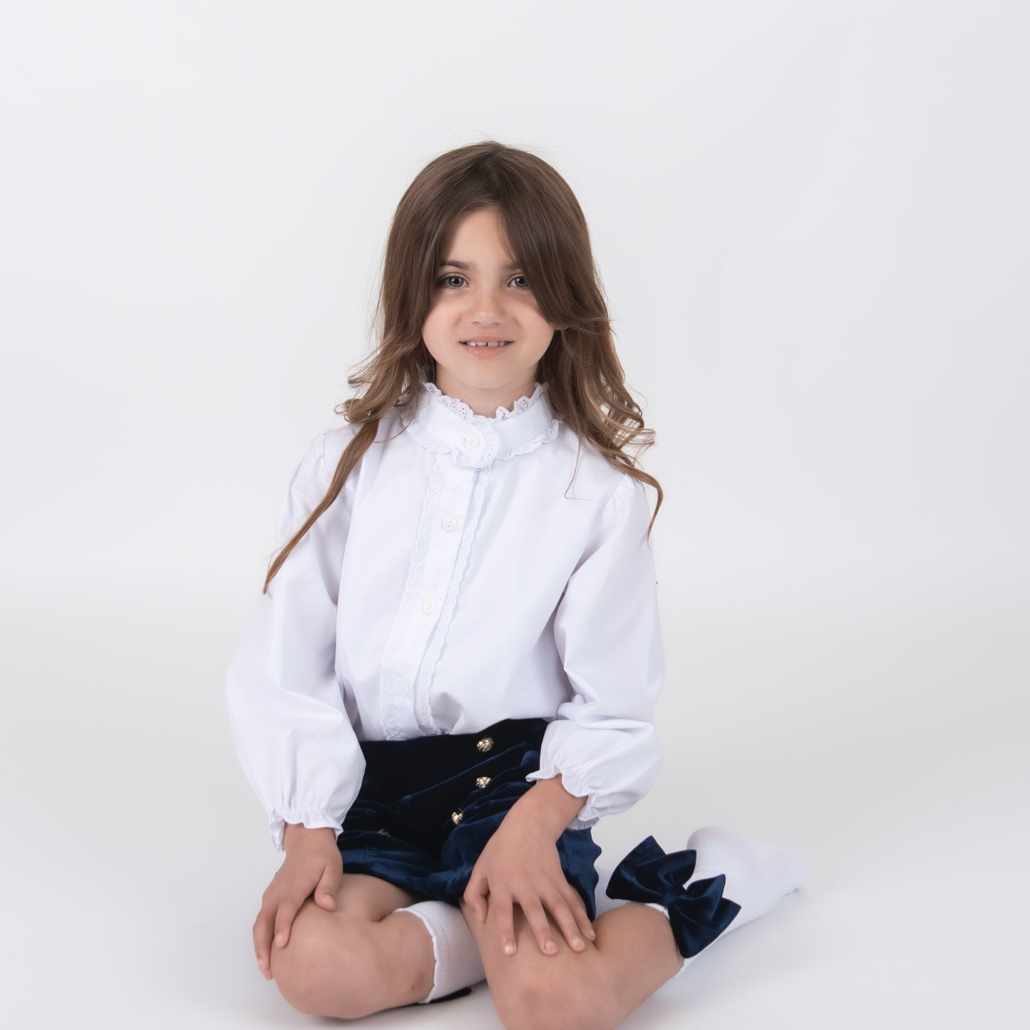 Navy Velvet Girls Shorts set