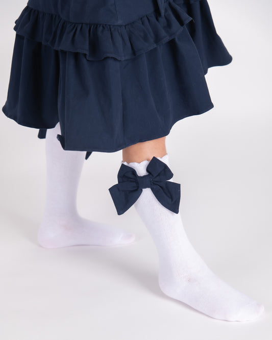 Navy Bow School Socks