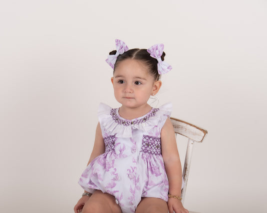 Lilac Toile Smocked Romper