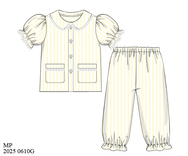 Girls Lemon Stripe Pjs & Bow