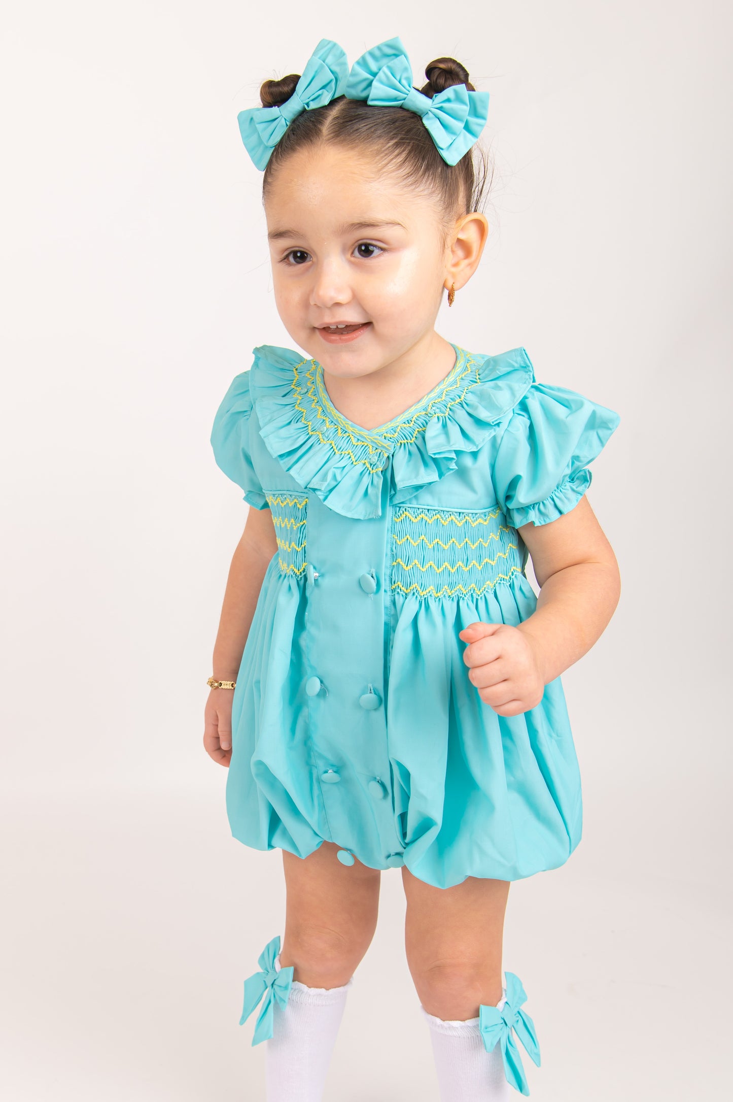 Mint Green smocked Girls Romper