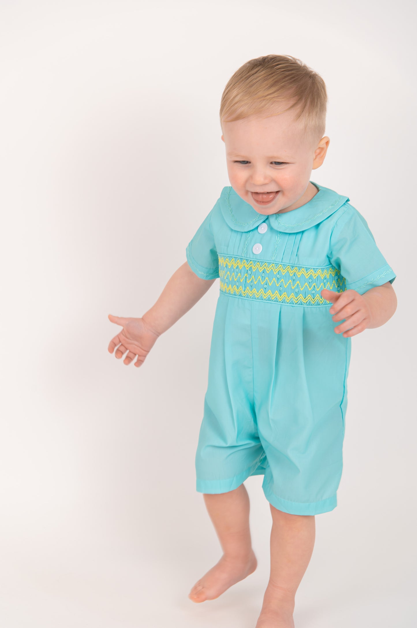 Mint Green Boys smocked Romper