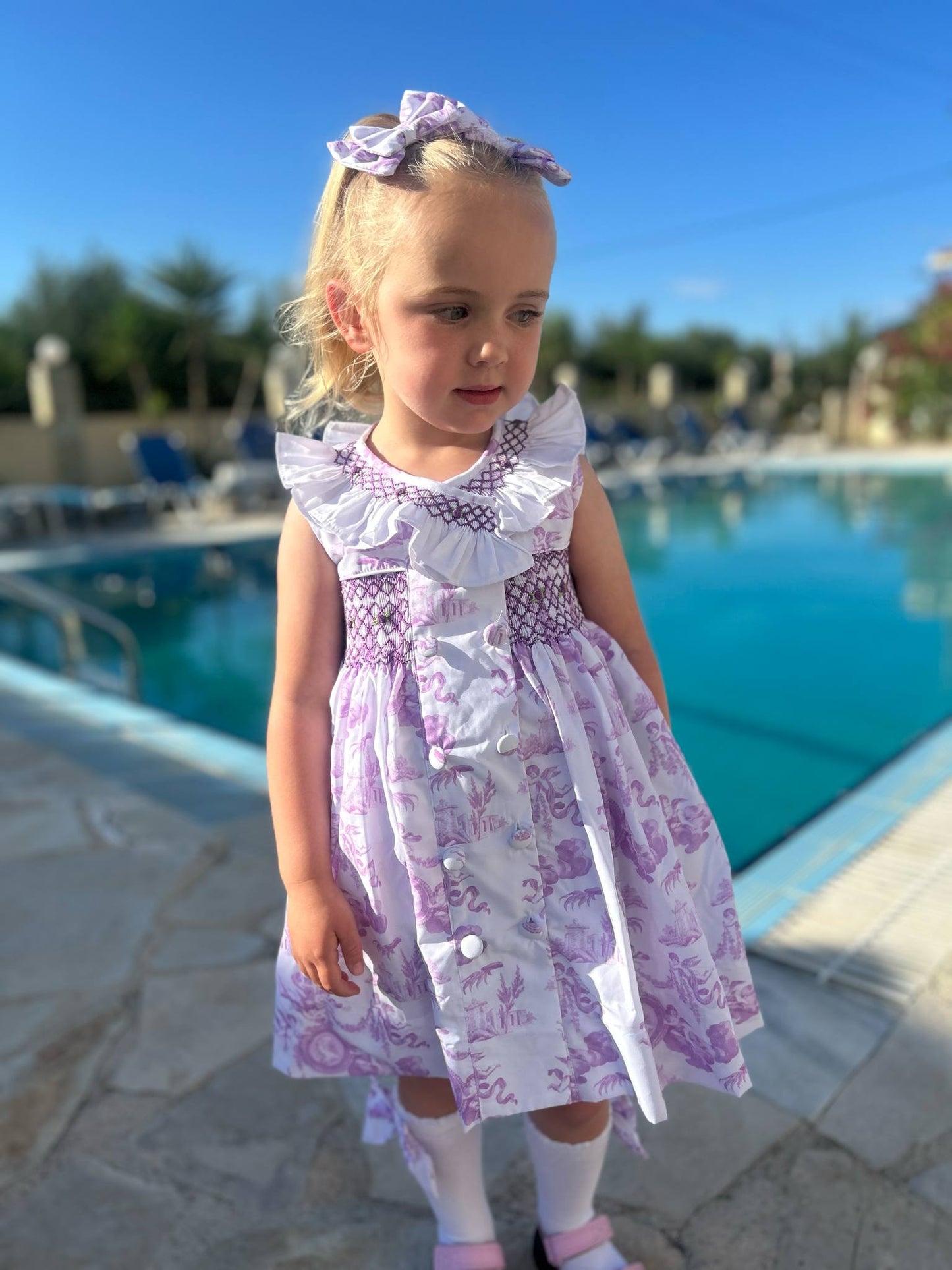 Lilac Toile Smocked Dress