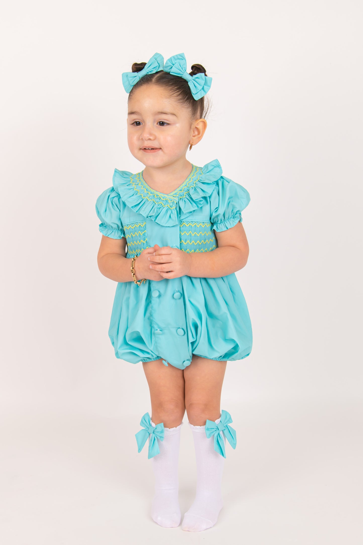 Mint Green smocked Girls Romper