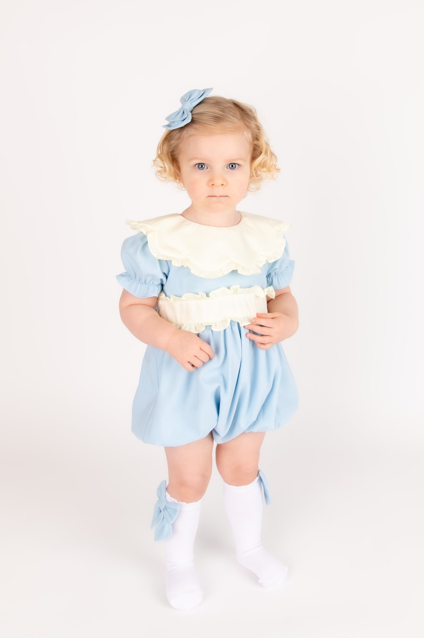 Blue Linen Girls Romper