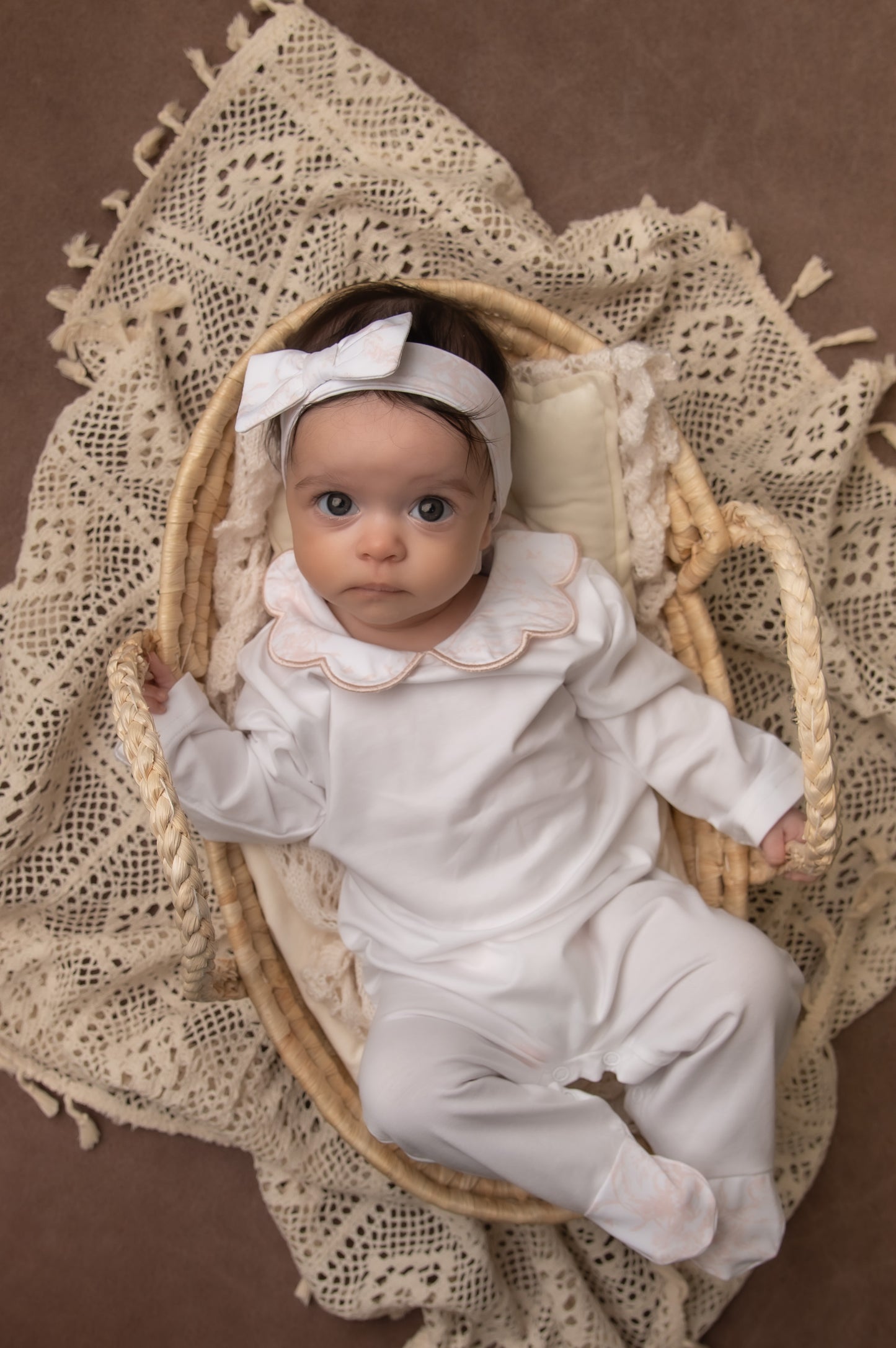 Unisex Toile Baby Grow & Bib