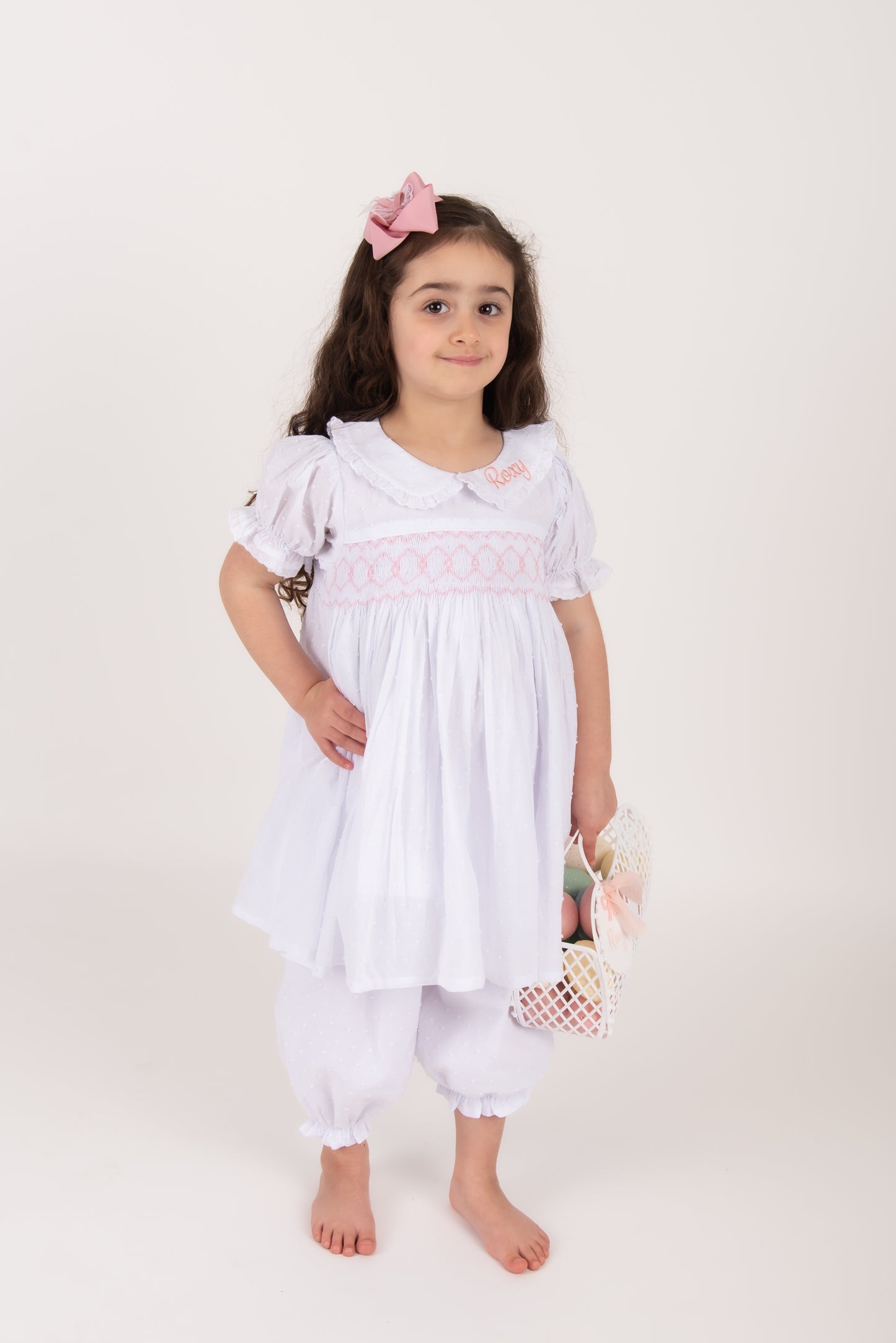 Girls Swiss Dot Smocked Pyjamas