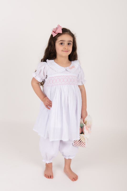 Girls Swiss Dot Smocked Pyjamas