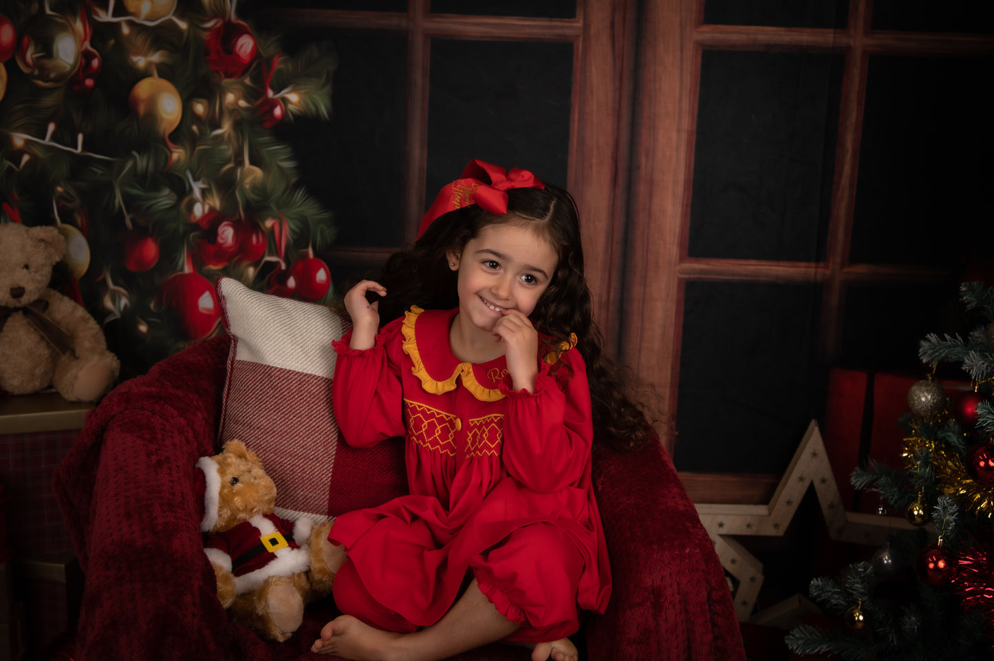 Red & Gold Smocked Girls Pyjama Set