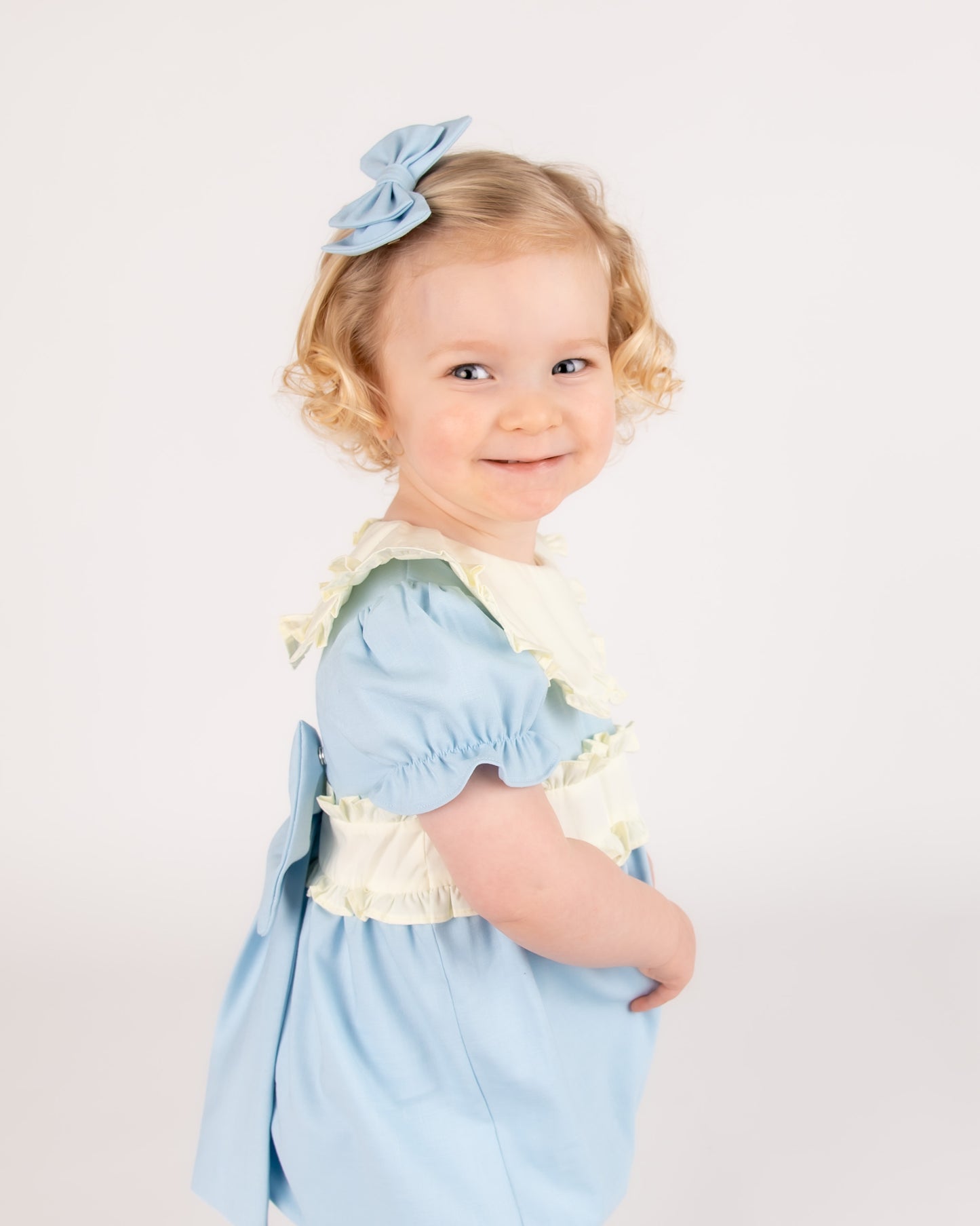 Blue Linen Girls Romper