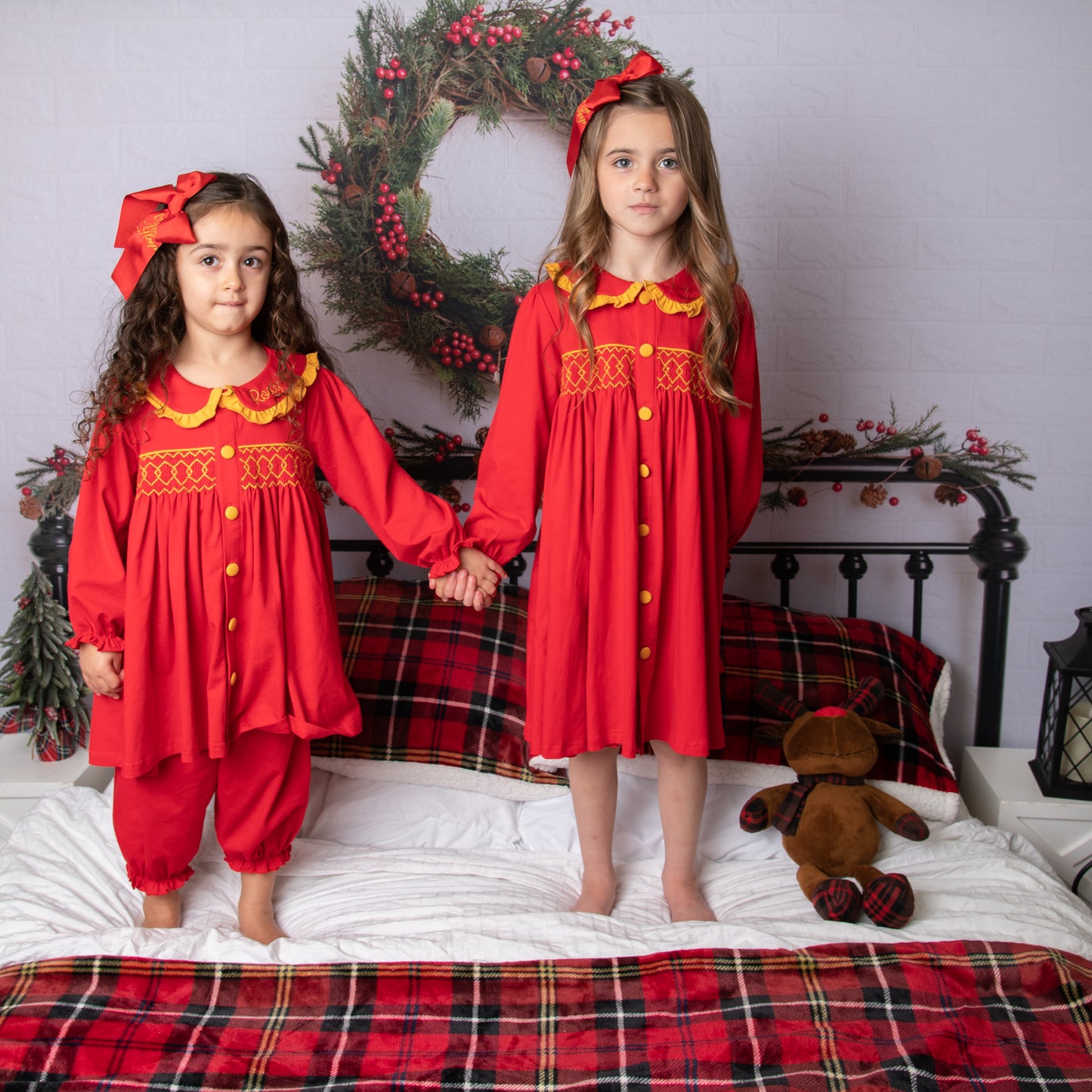 Red & Gold Smocked Girls Night dress