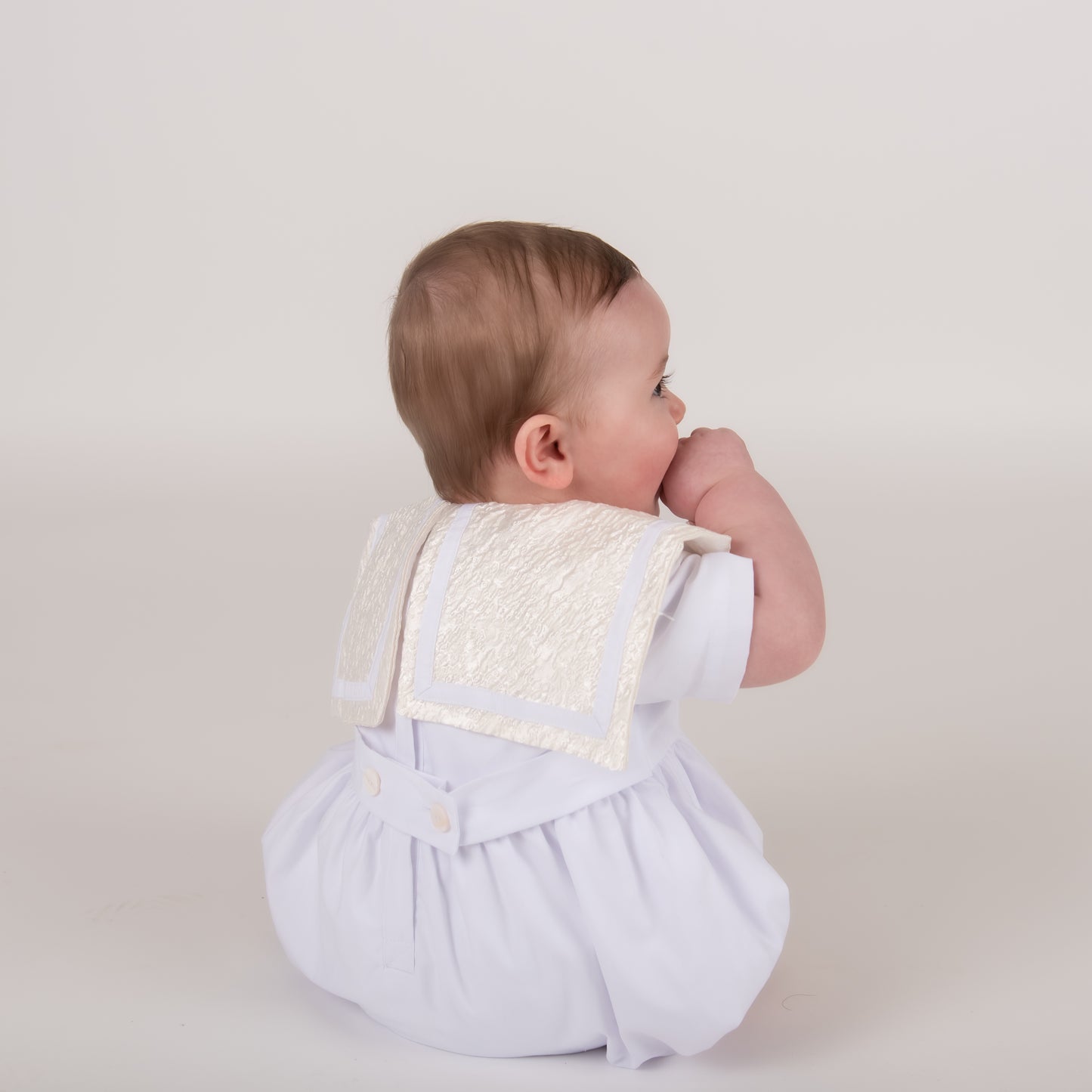 White & Cream Jacquard Unisex Romper