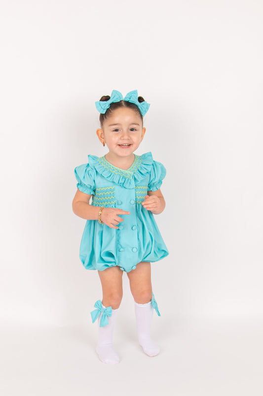 Mint Green smocked Girls Romper