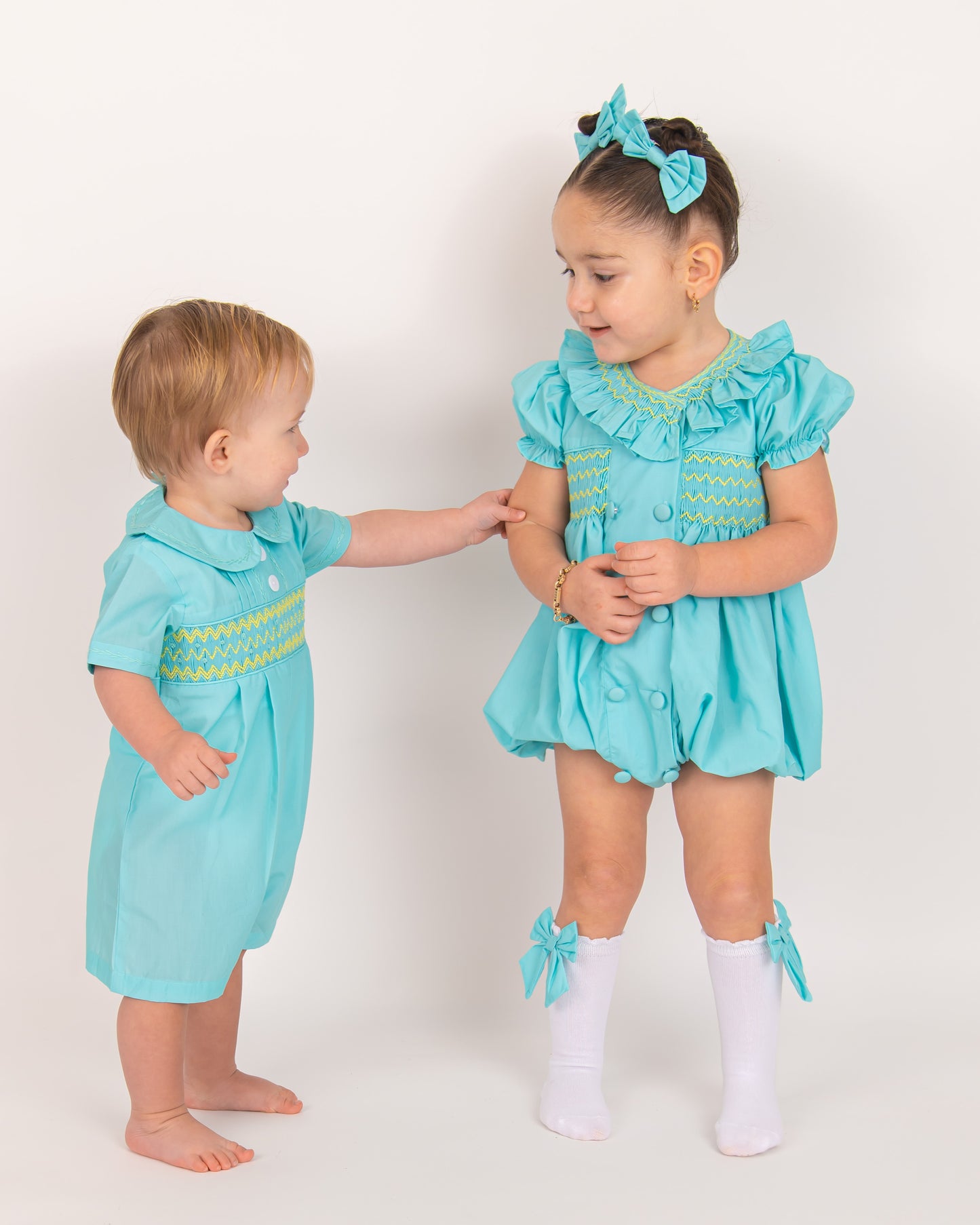 Mint Green Boys smocked Romper