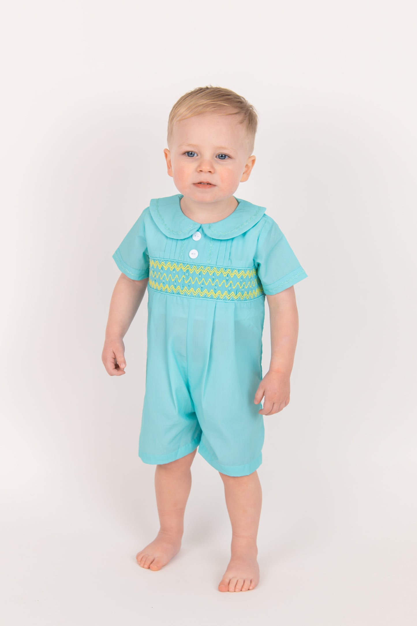 Mint Green Boys smocked Romper