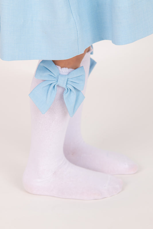 Blue Linen Bow socks