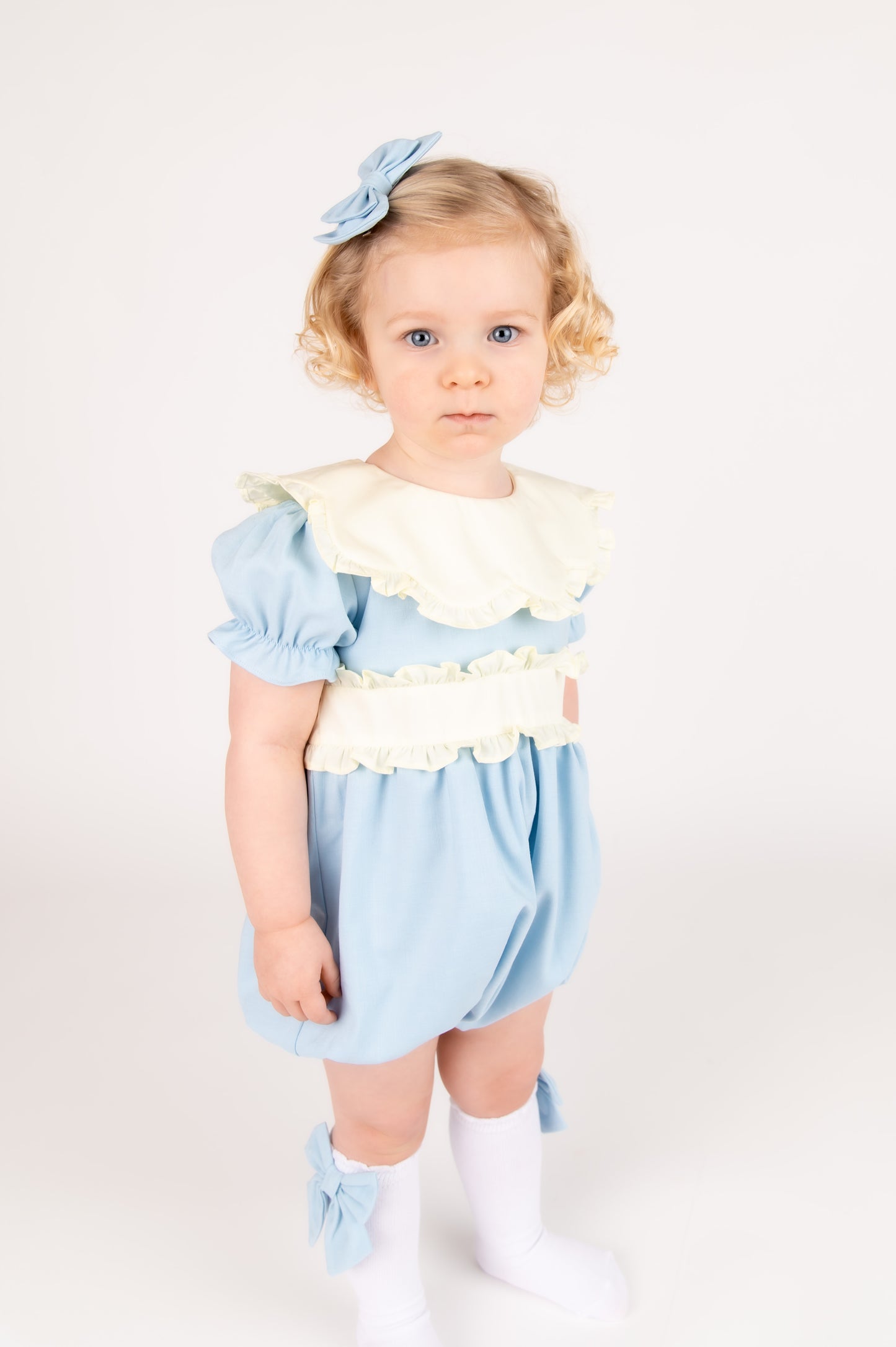 Blue Linen Girls Romper