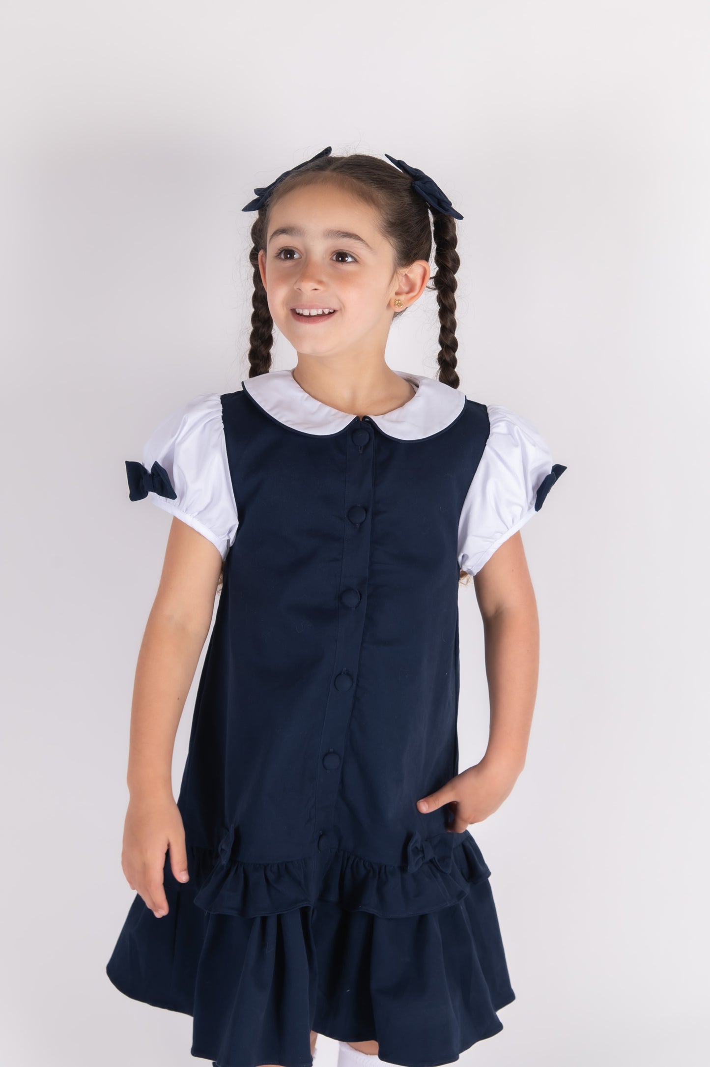 Navy School Pinafore & Shirt set