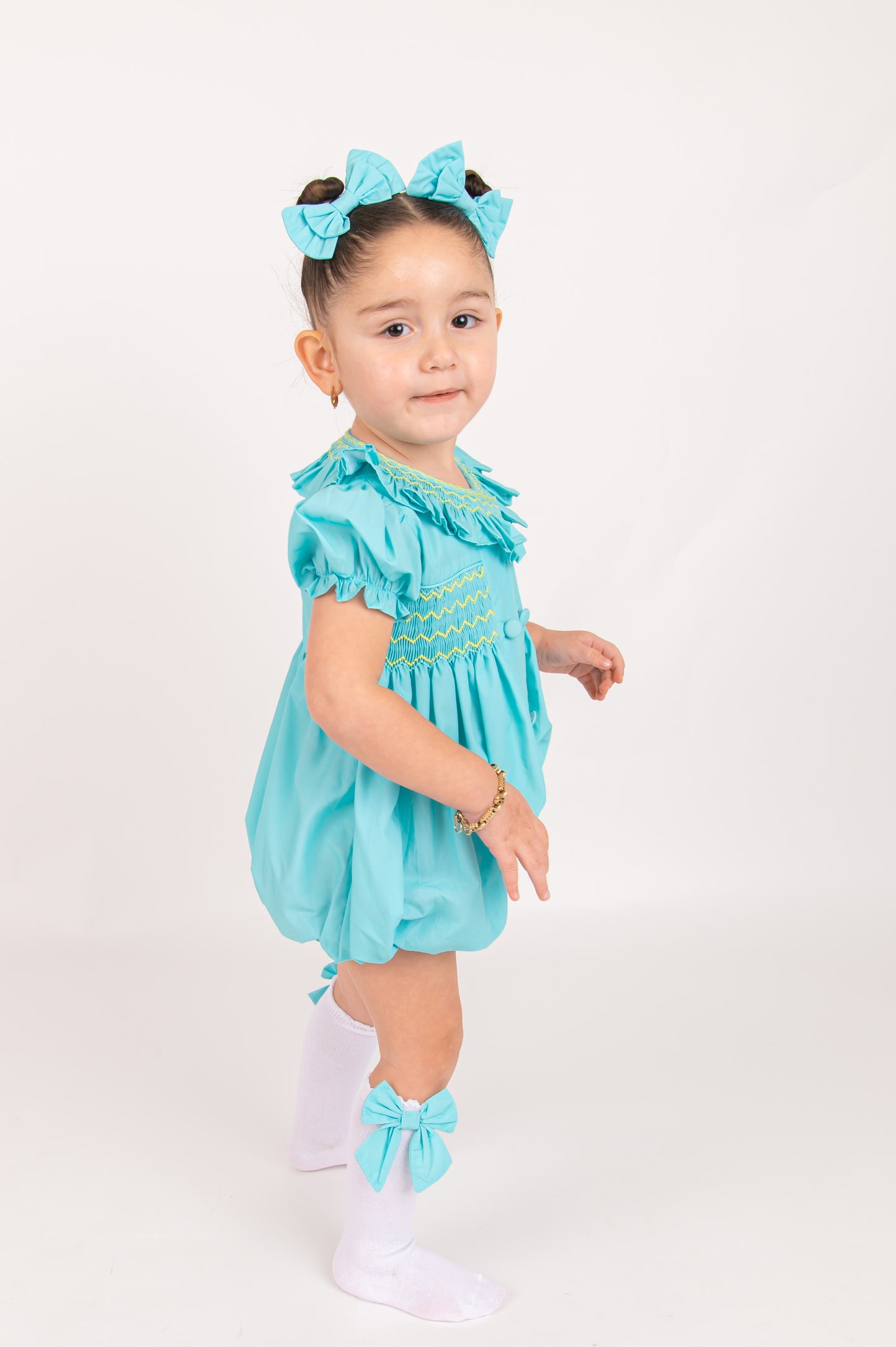 Mint Green smocked Girls Romper