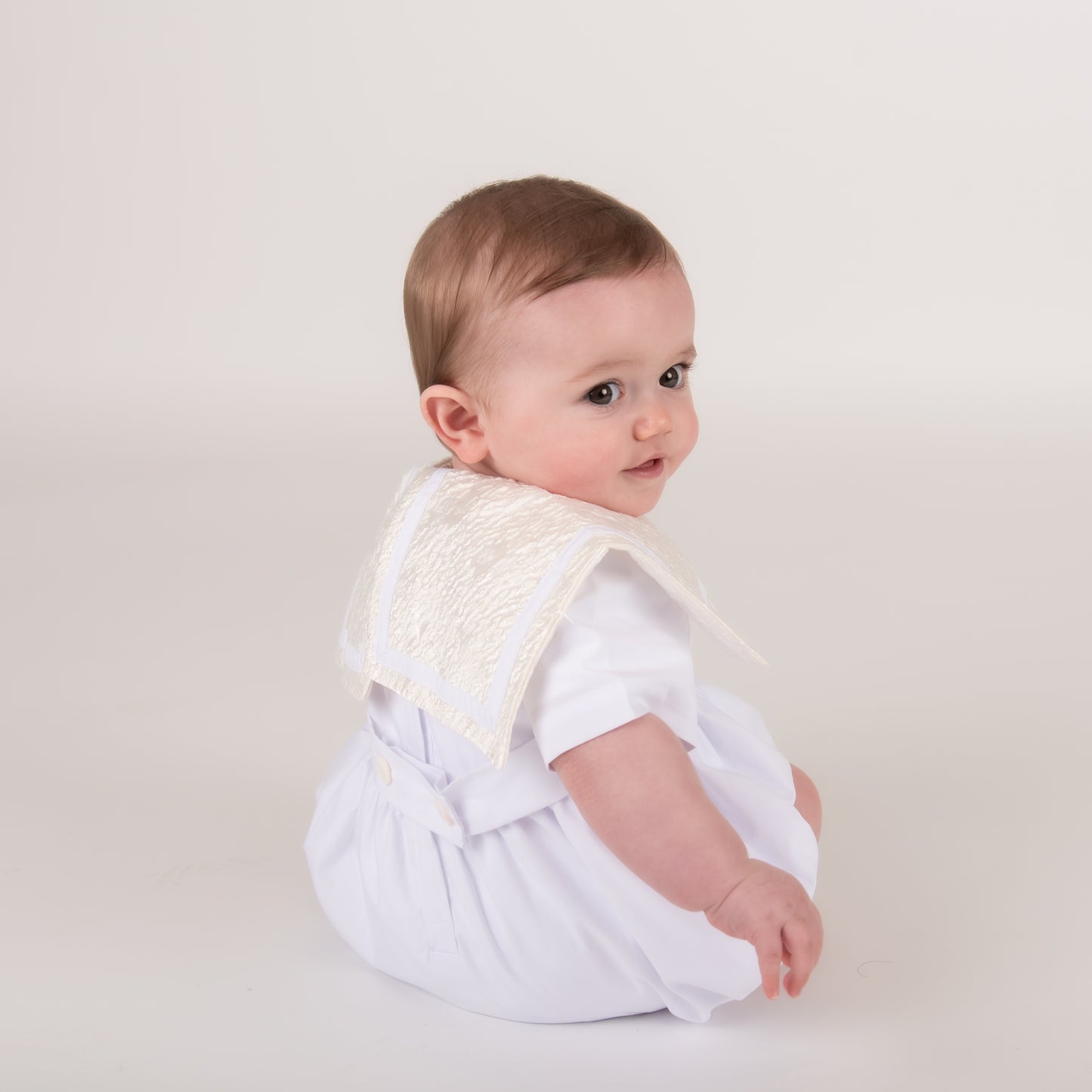 White & Cream Jacquard Unisex Romper