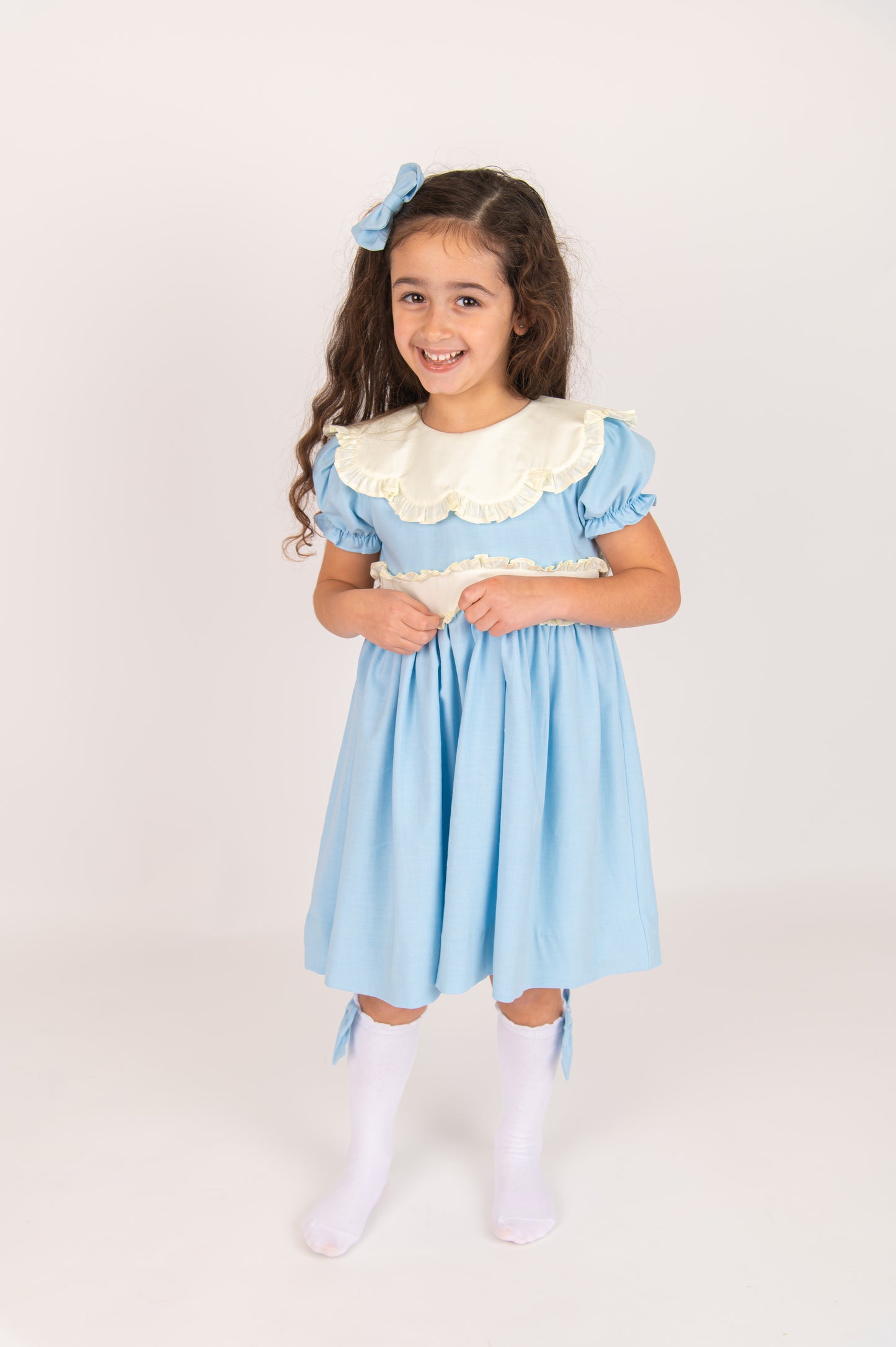 Blue Linen & Cream detailed Dress