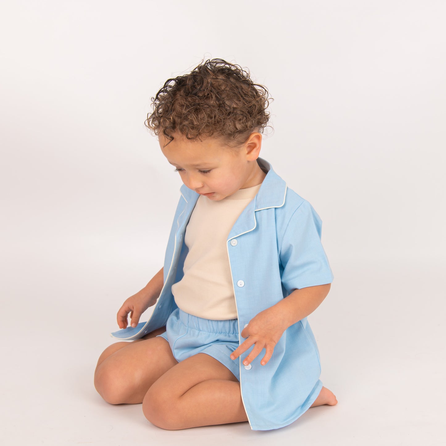 Blue Linen Boys Shirt & Short Set