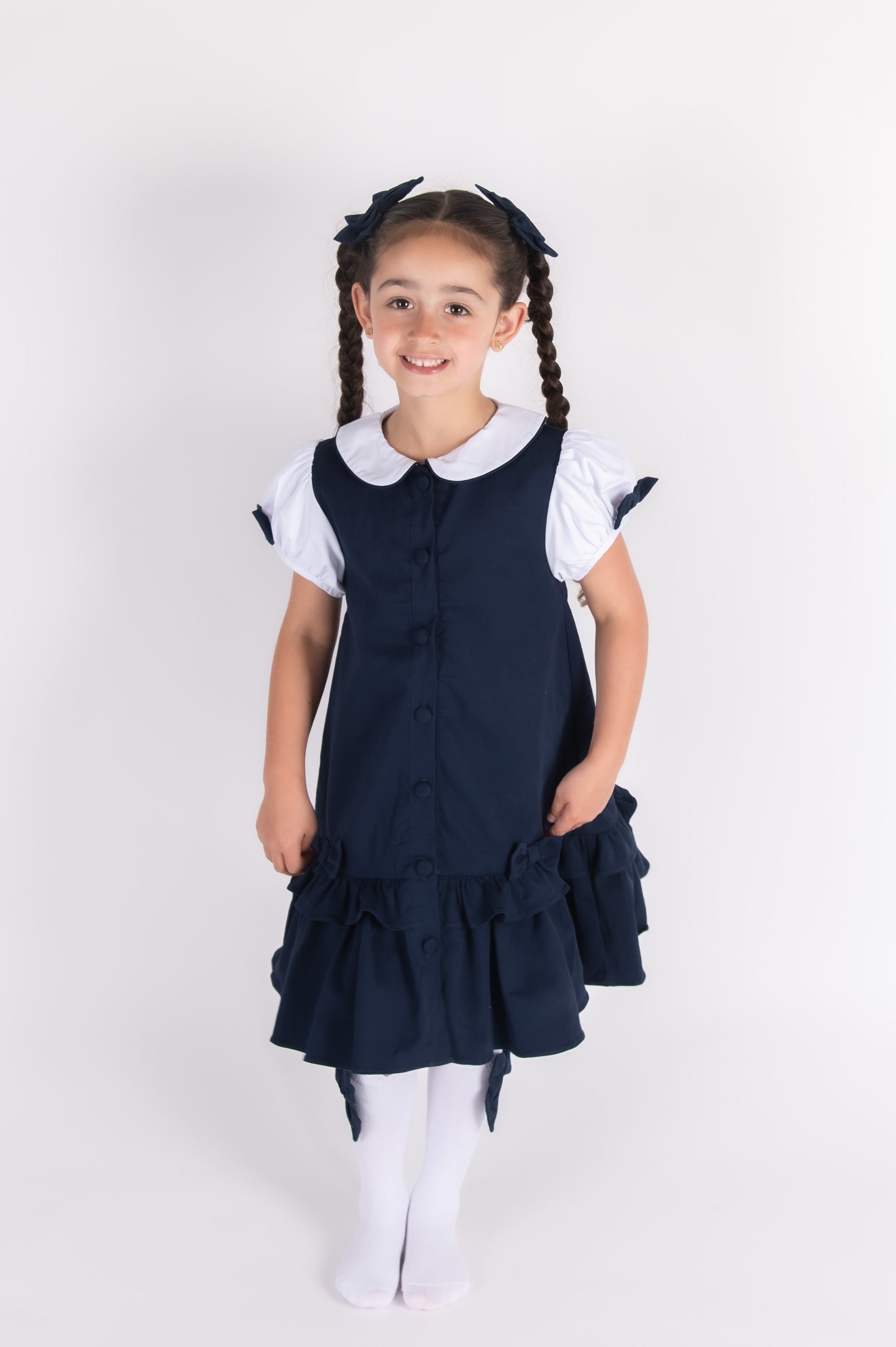 Navy School Pinafore & Shirt set