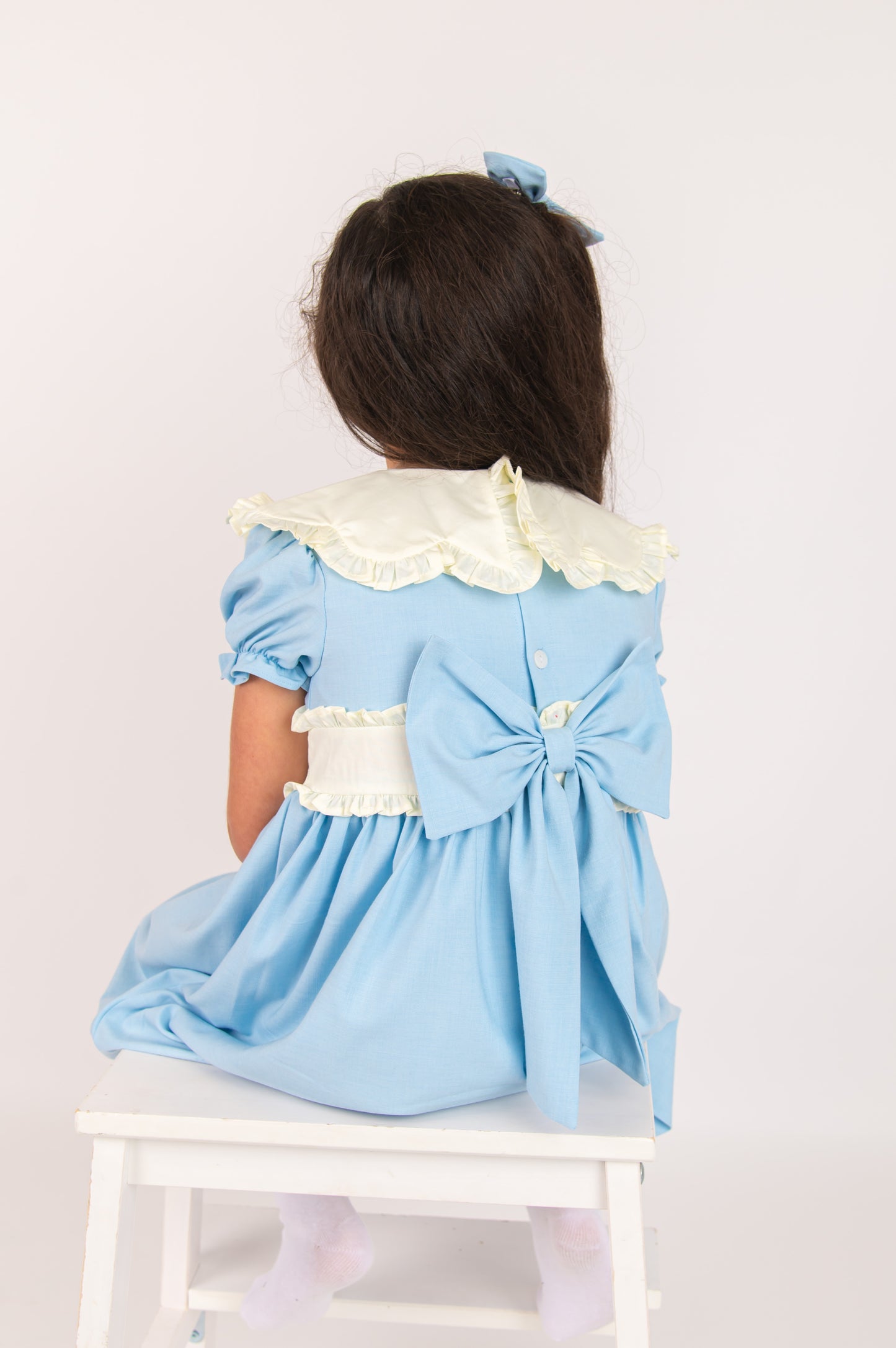 Blue Linen & Cream detailed Dress