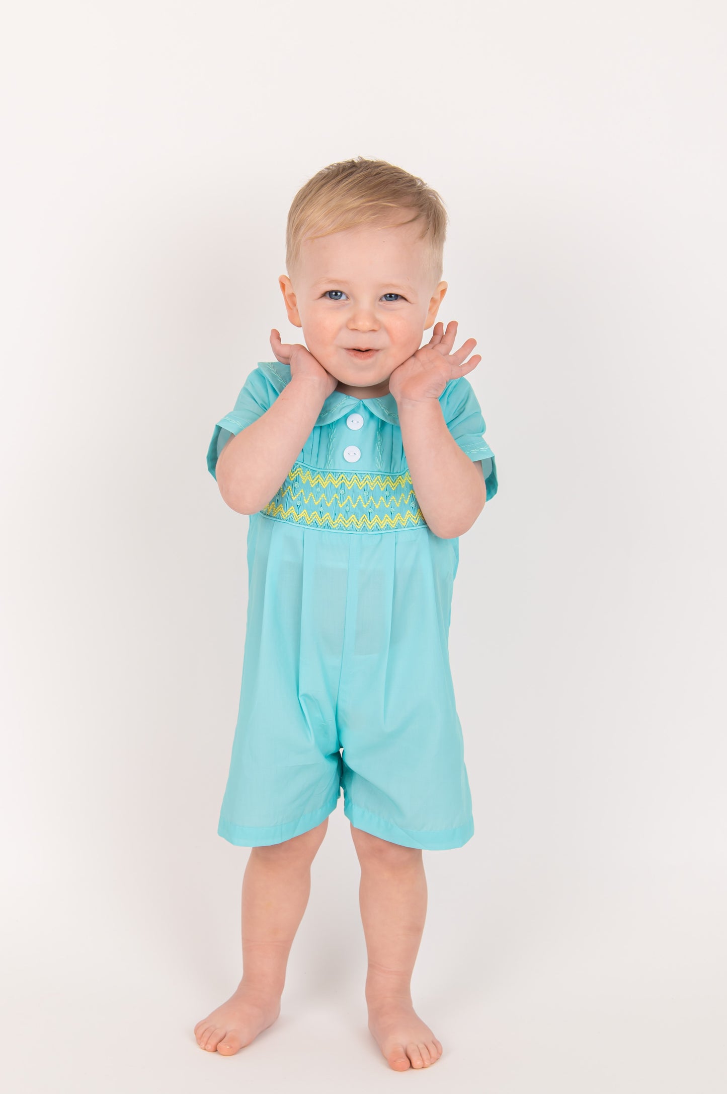 Mint Green Boys smocked Romper