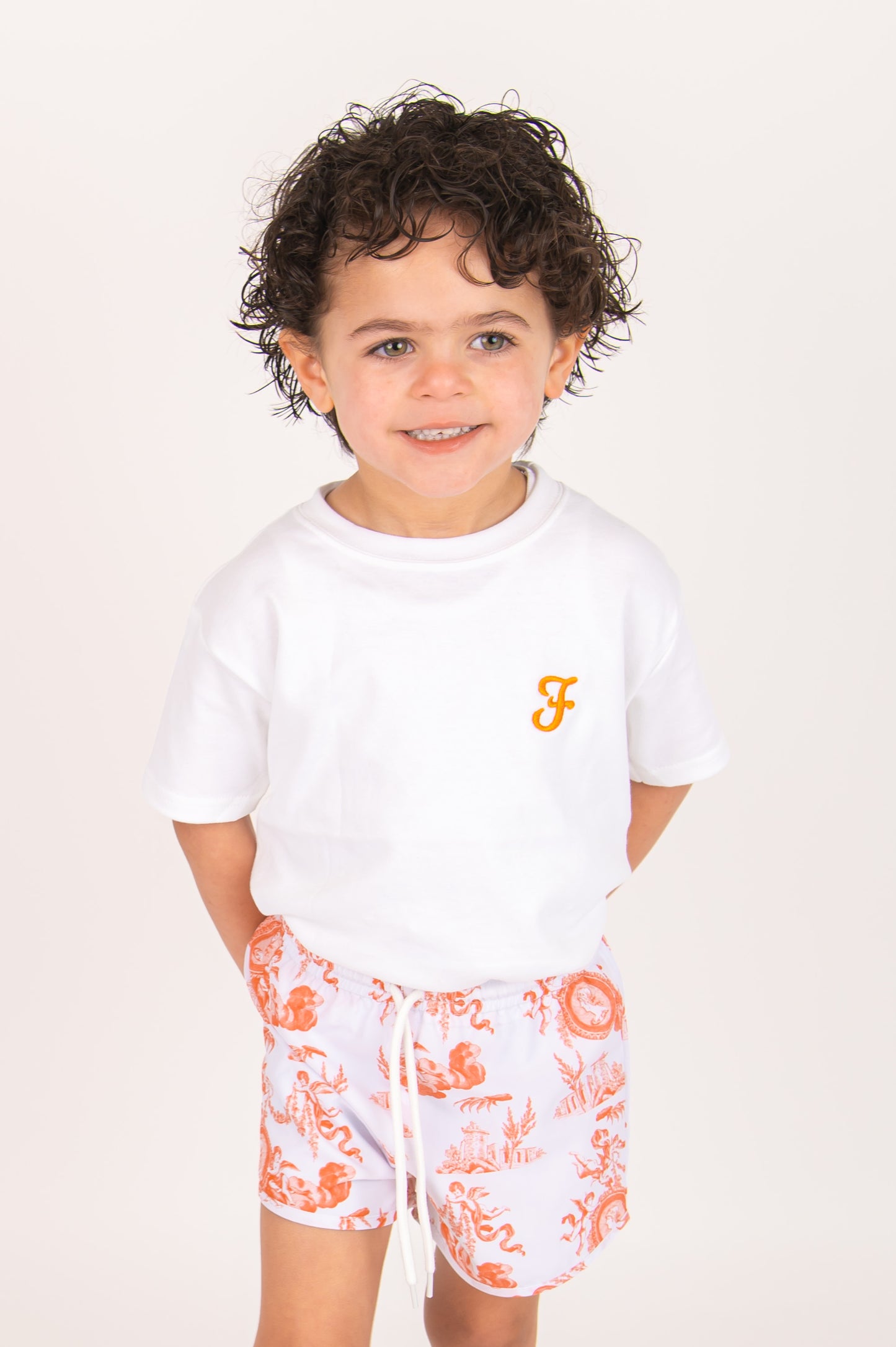 Coral Cherub Toile Swim-shorts