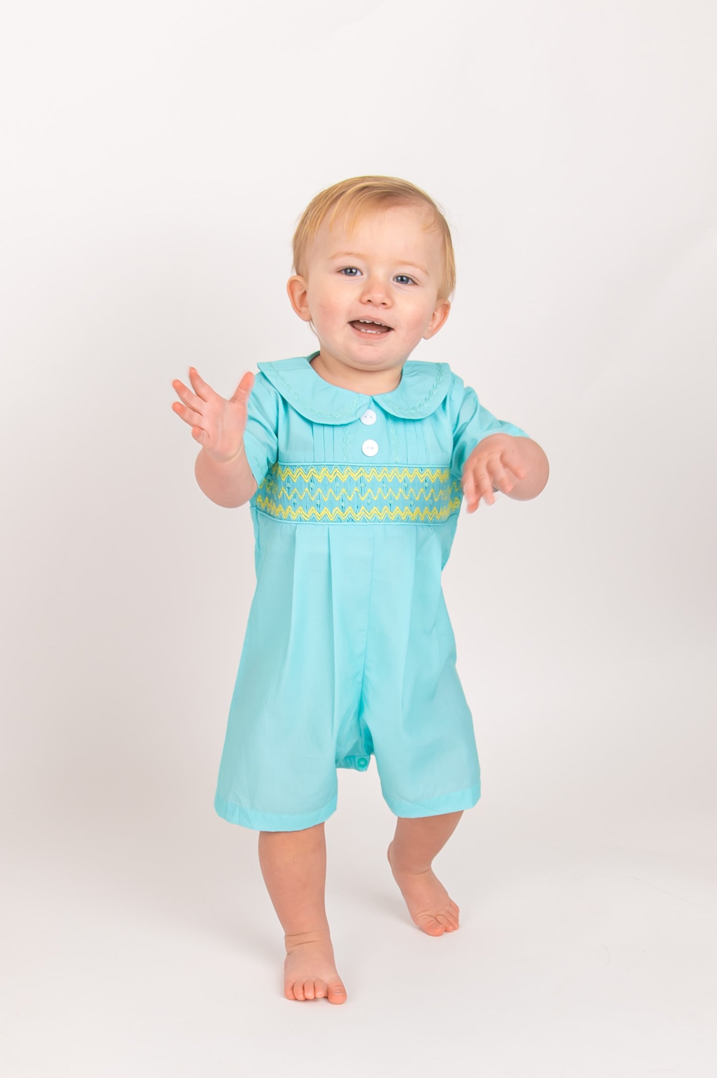 Mint Green Boys smocked Romper