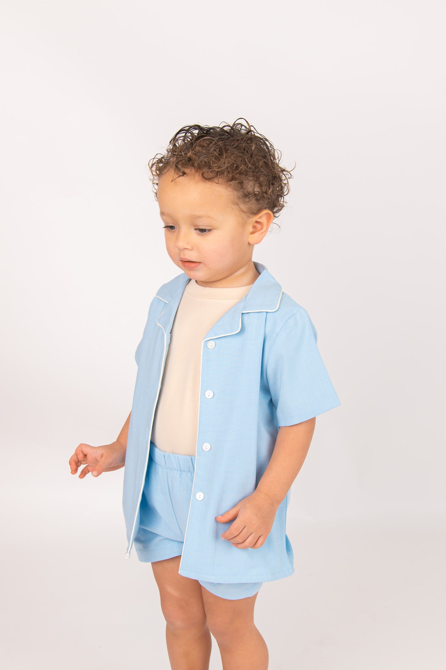 Blue Linen Boys Shirt & Short Set