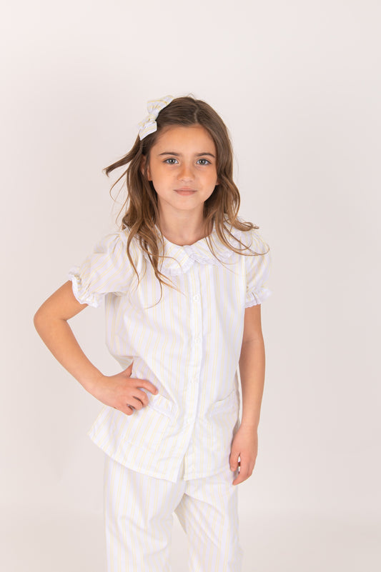 Girls Lemon Stripe Pjs & Bow