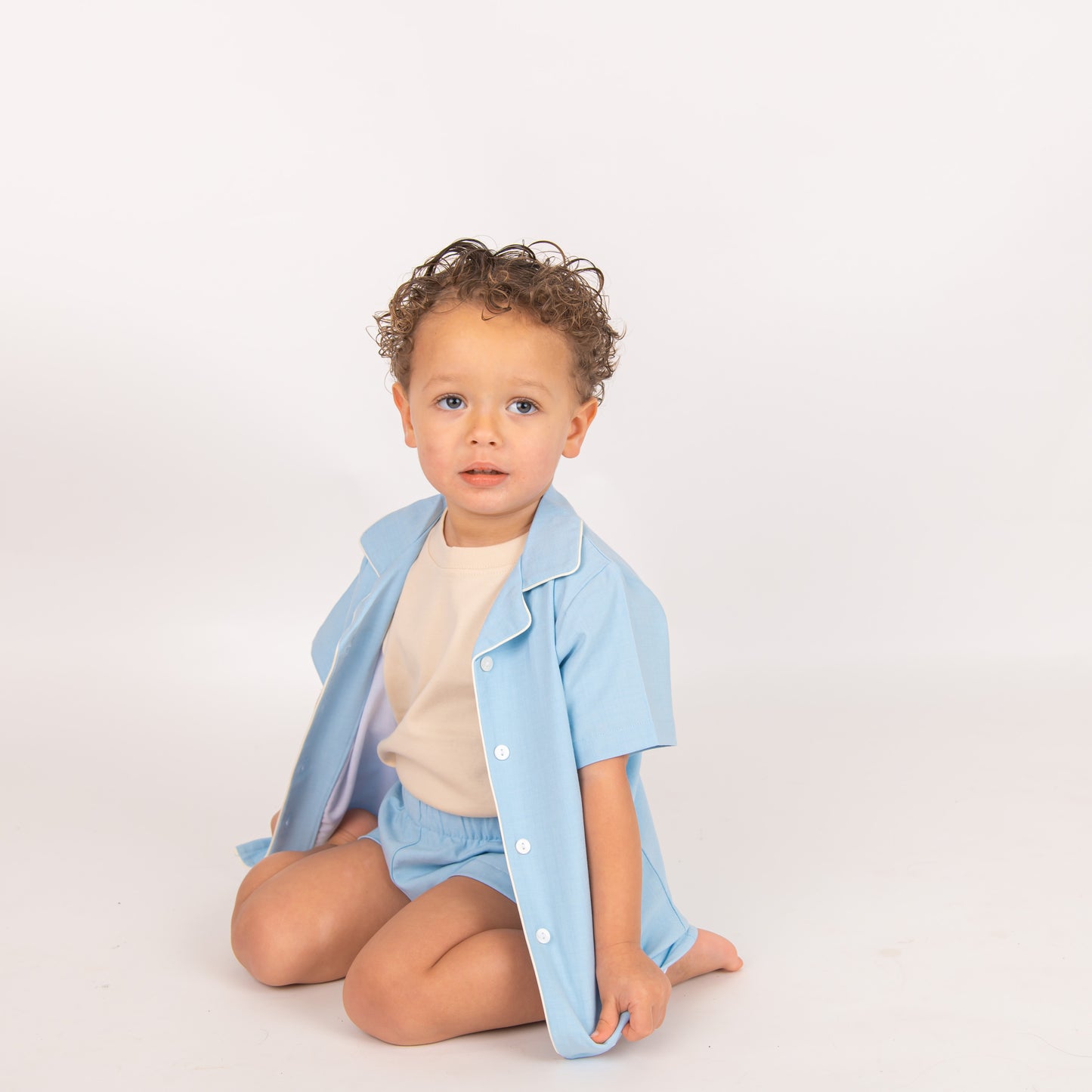 Blue Linen Boys Shirt & Short Set