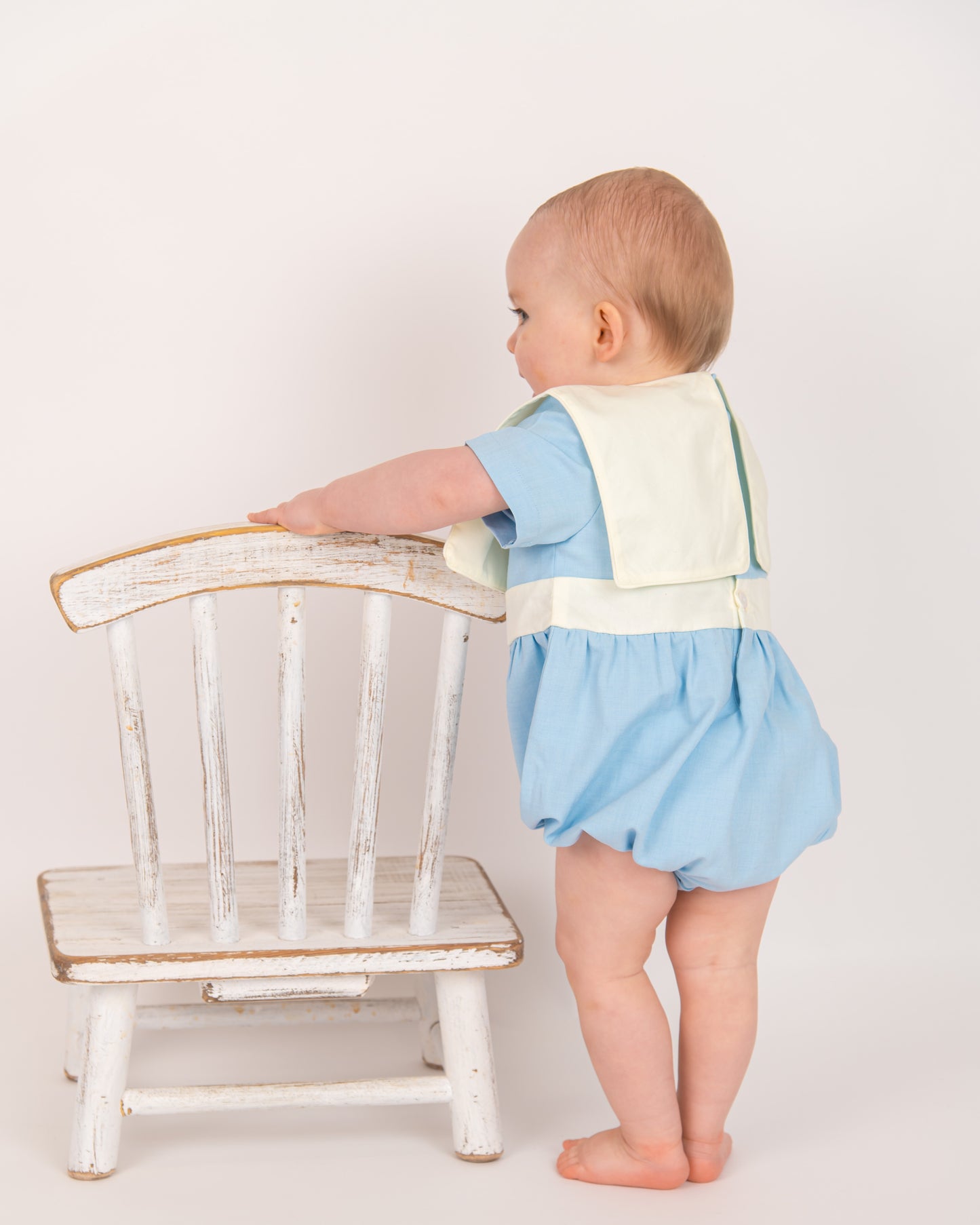 Blue Linen Boys Romper