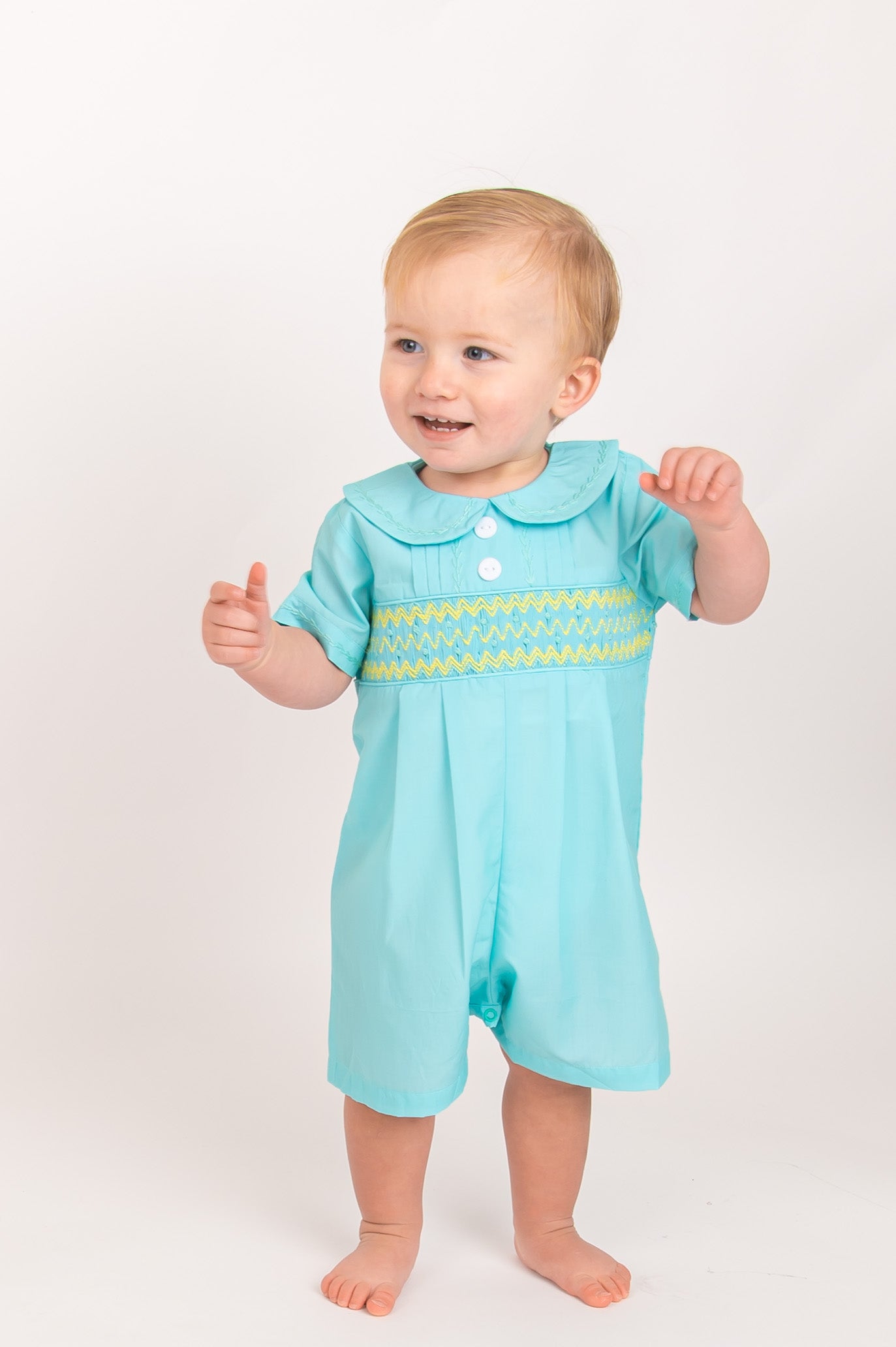 Mint Green Boys smocked Romper