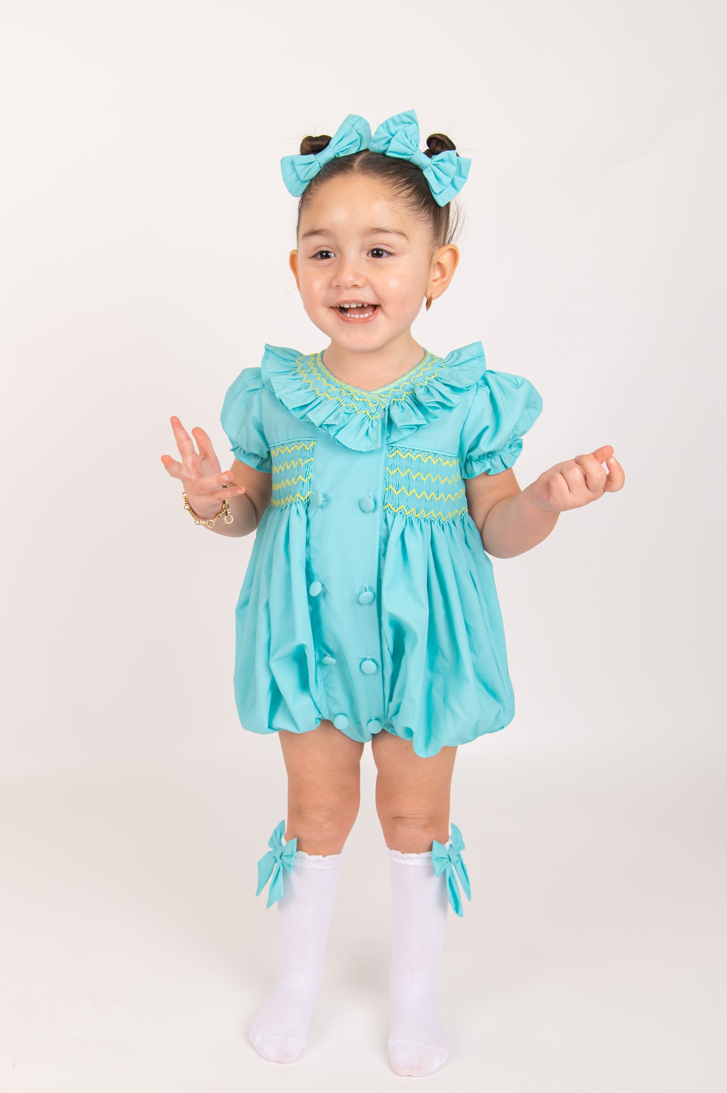 Mint Green smocked Girls Romper
