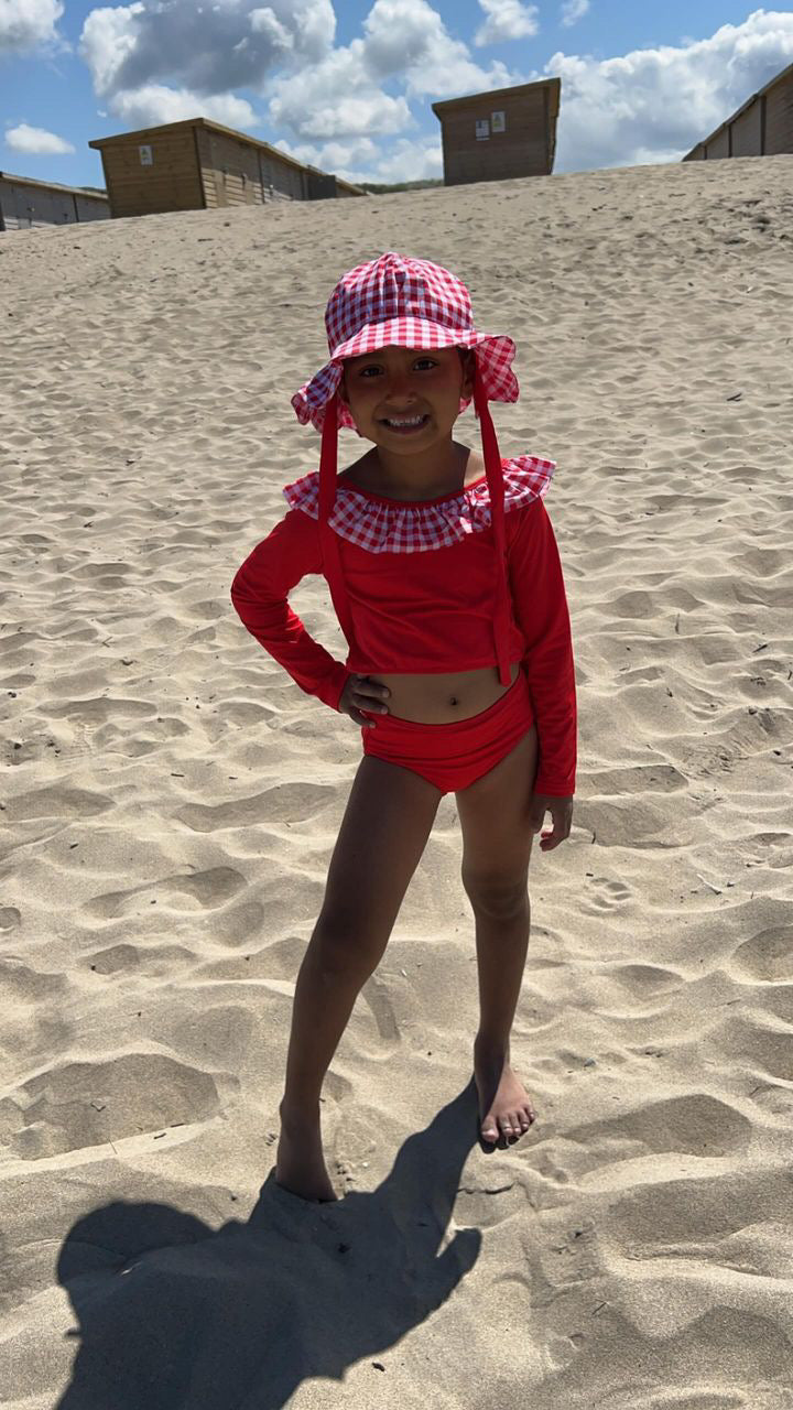 Red Frill Bikini Girls swim set