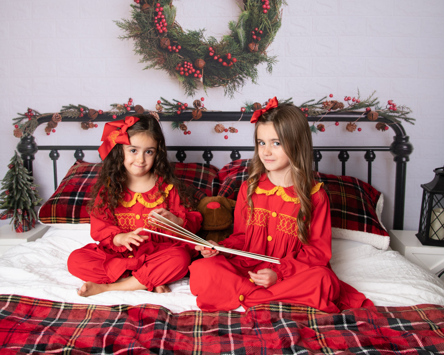 Red & Gold Smocked Girls Night dress