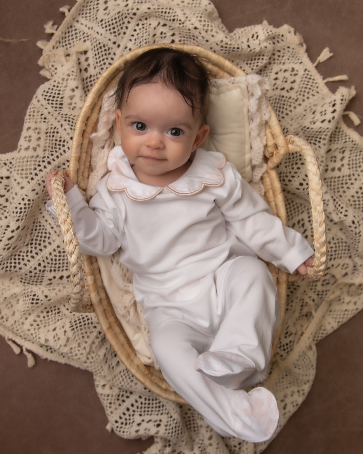 Unisex Toile Baby Grow & Bib