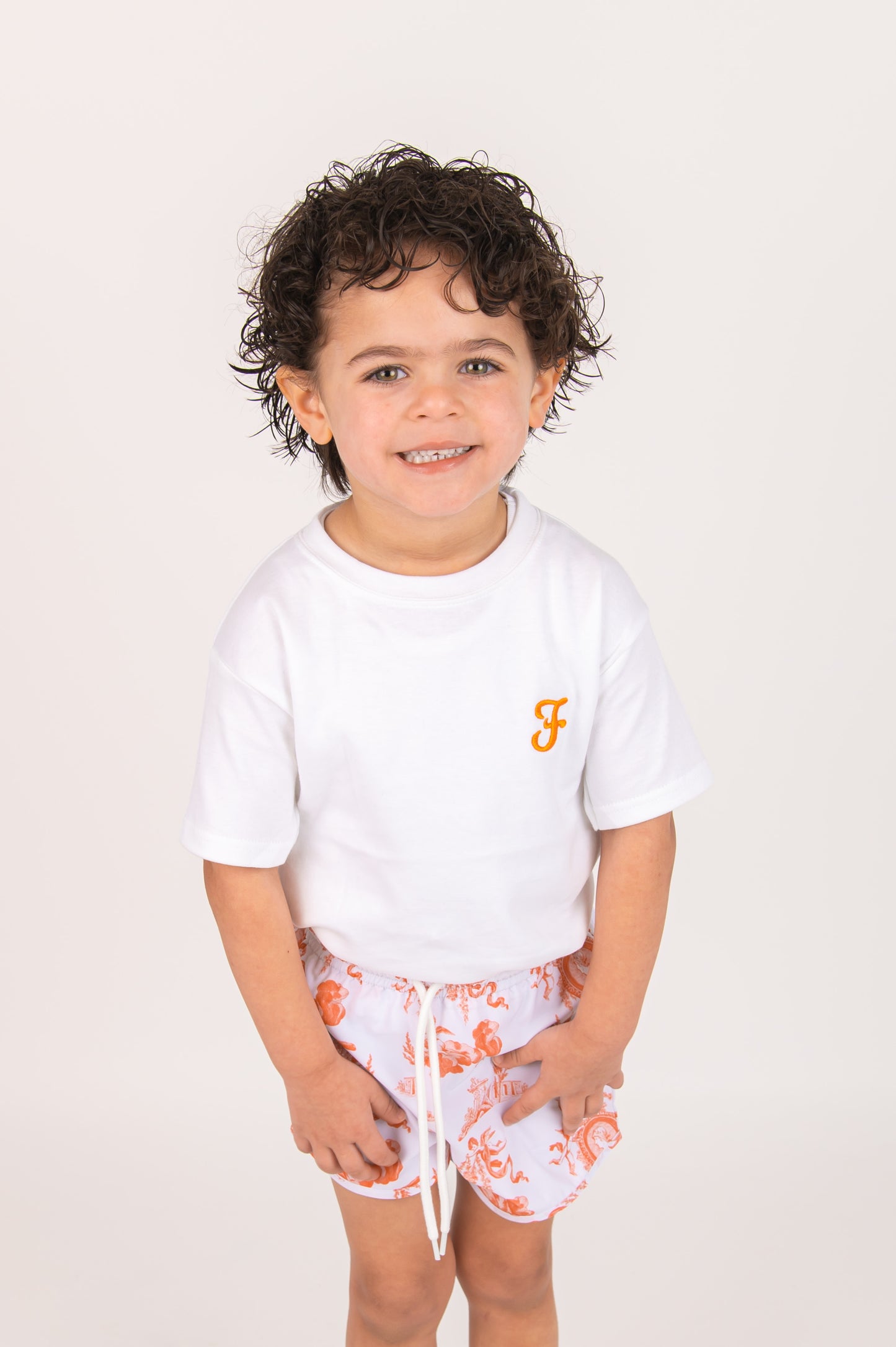 Coral Cherub Toile Swim-shorts